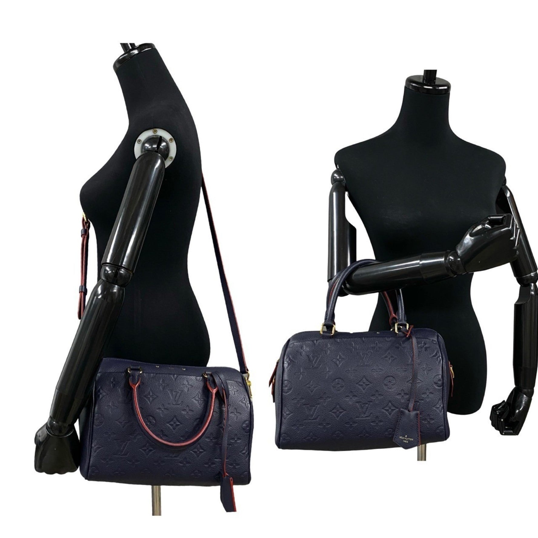 LOUIS VUITTON Speedy Bandouliere Monogram Empreinte Leather 2-Way Shoulder/Handbag, Navy Blue