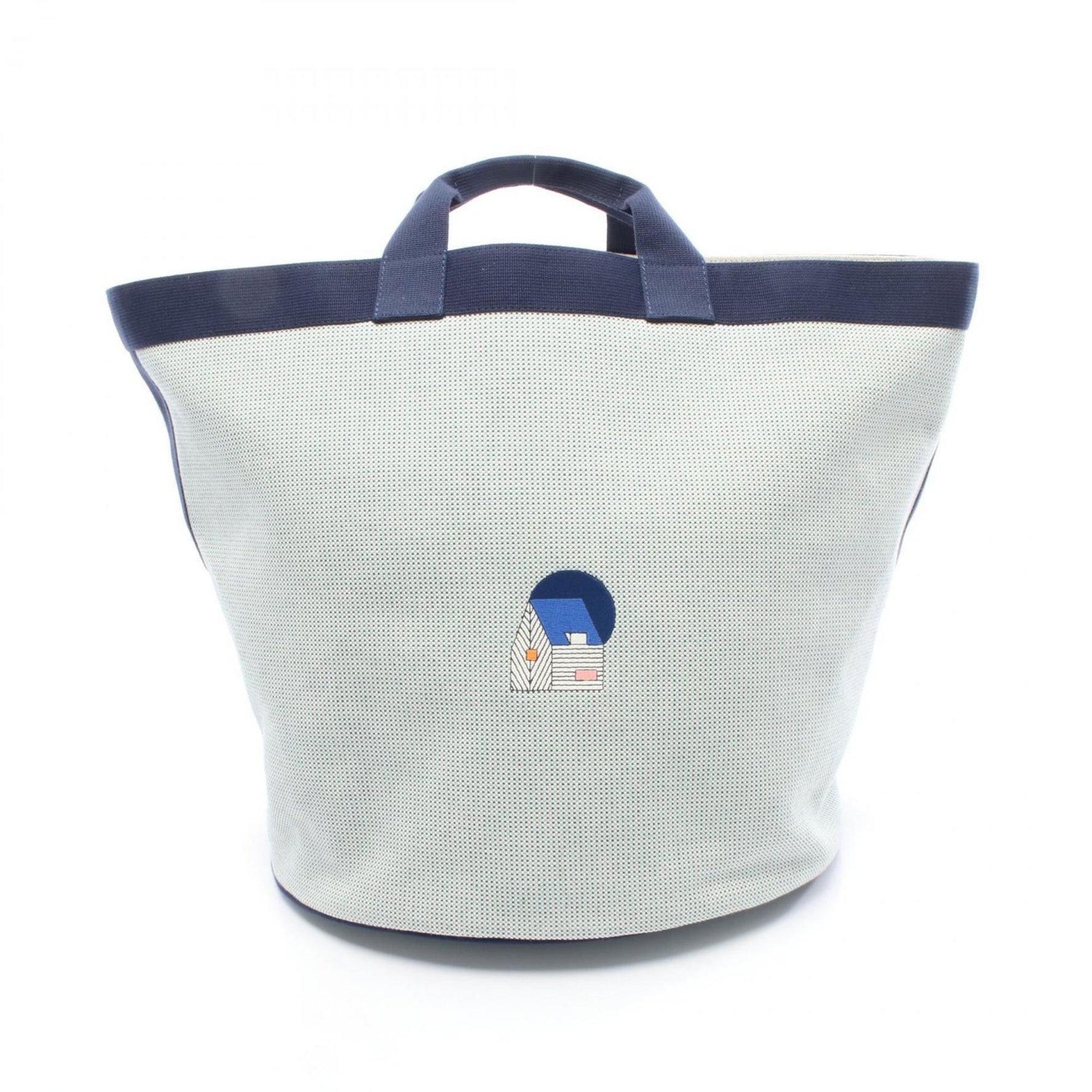 Hermes Hermès Basket Tote Bag, Canvas Toile H, Navy, Green, Beige