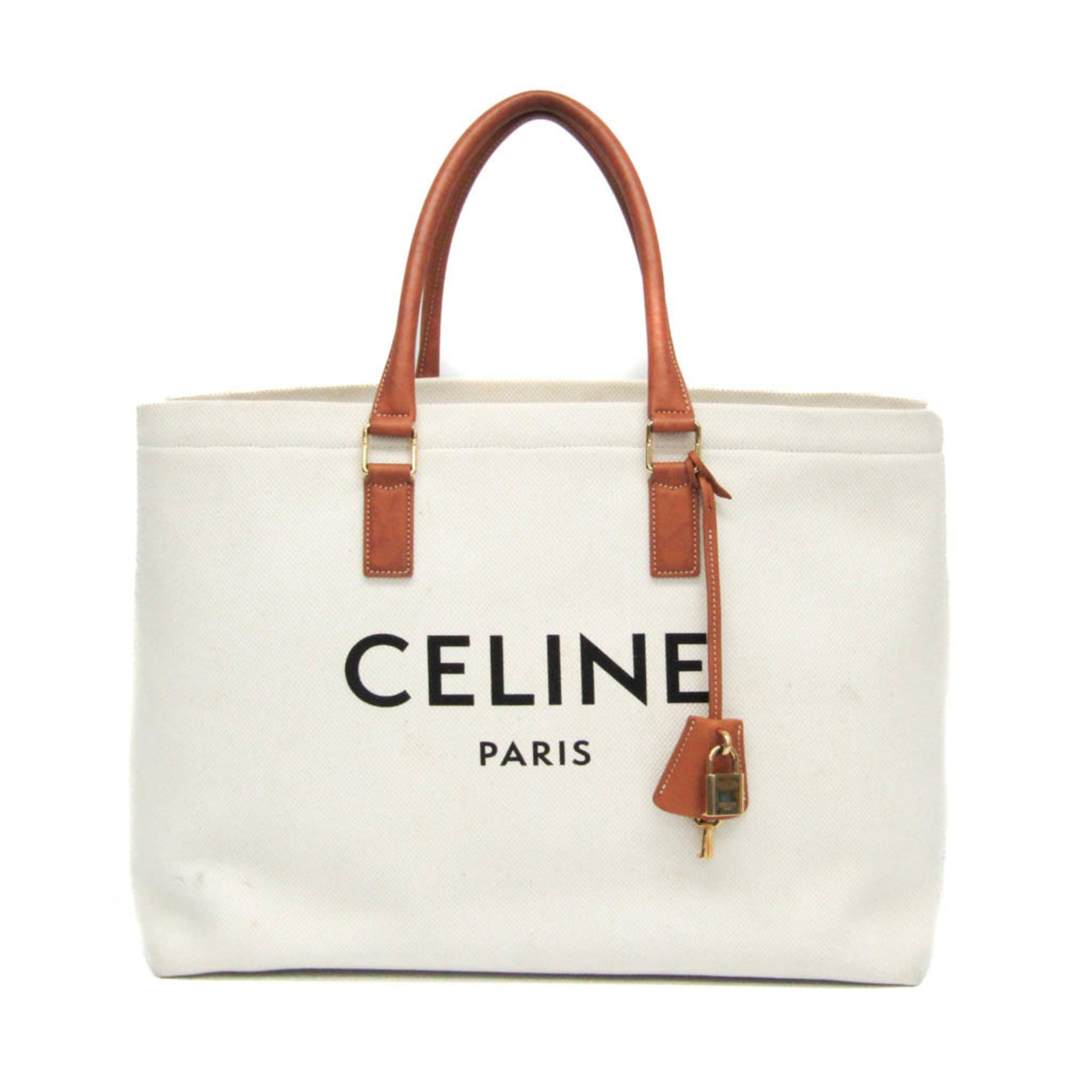 Celine Horizontal Cover Men,Women Leather,Canvas Tote Bag Brown,Cream