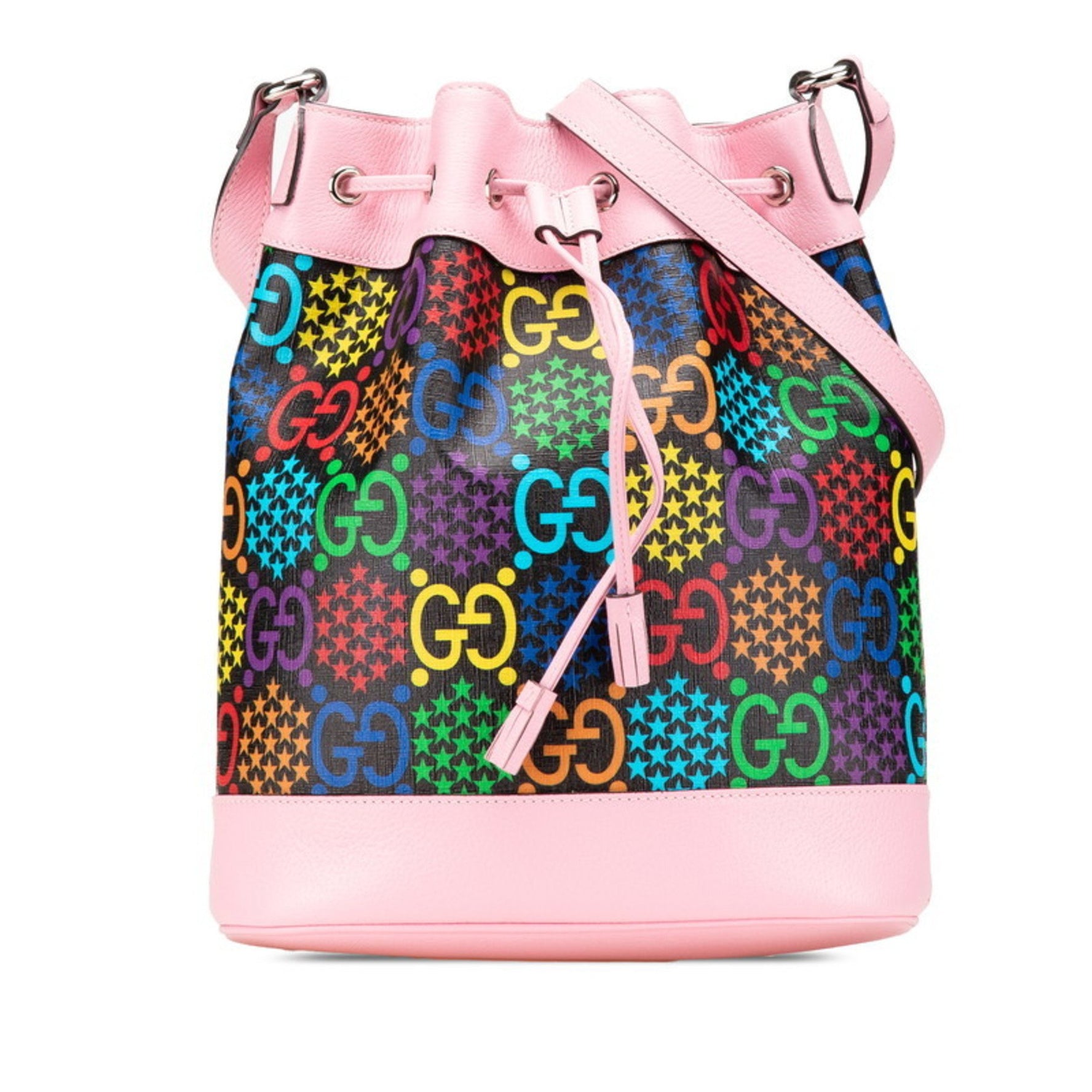 Gucci GG Psychedelic Crossbody Shoulder Bag in Black, Multicolor, Pink, PVC, and Leather.