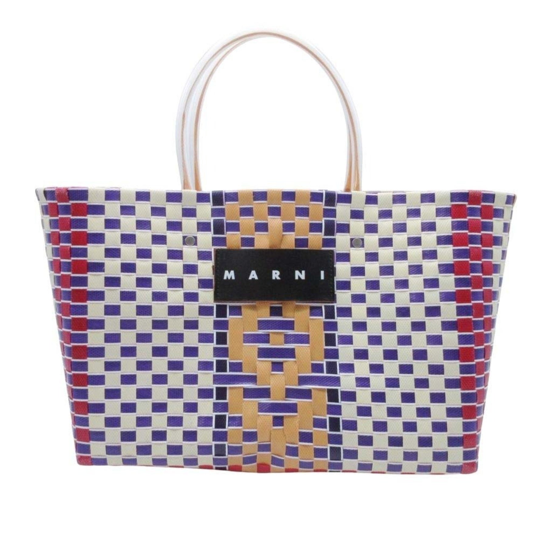 MARNI Market Flower Cafe Tote Bag, Hand Picnic Straw Basket Wine Multicolor, Women's