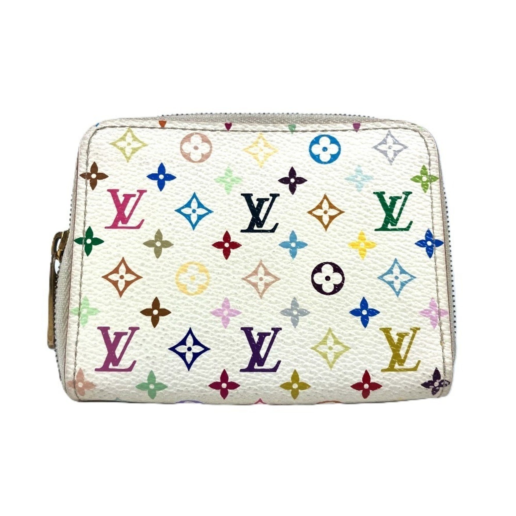 Louis Vuitton Monogram Multicolor Zipper Coin Purse Wallet Round Wallet/Coin Case Canvas Blanc White