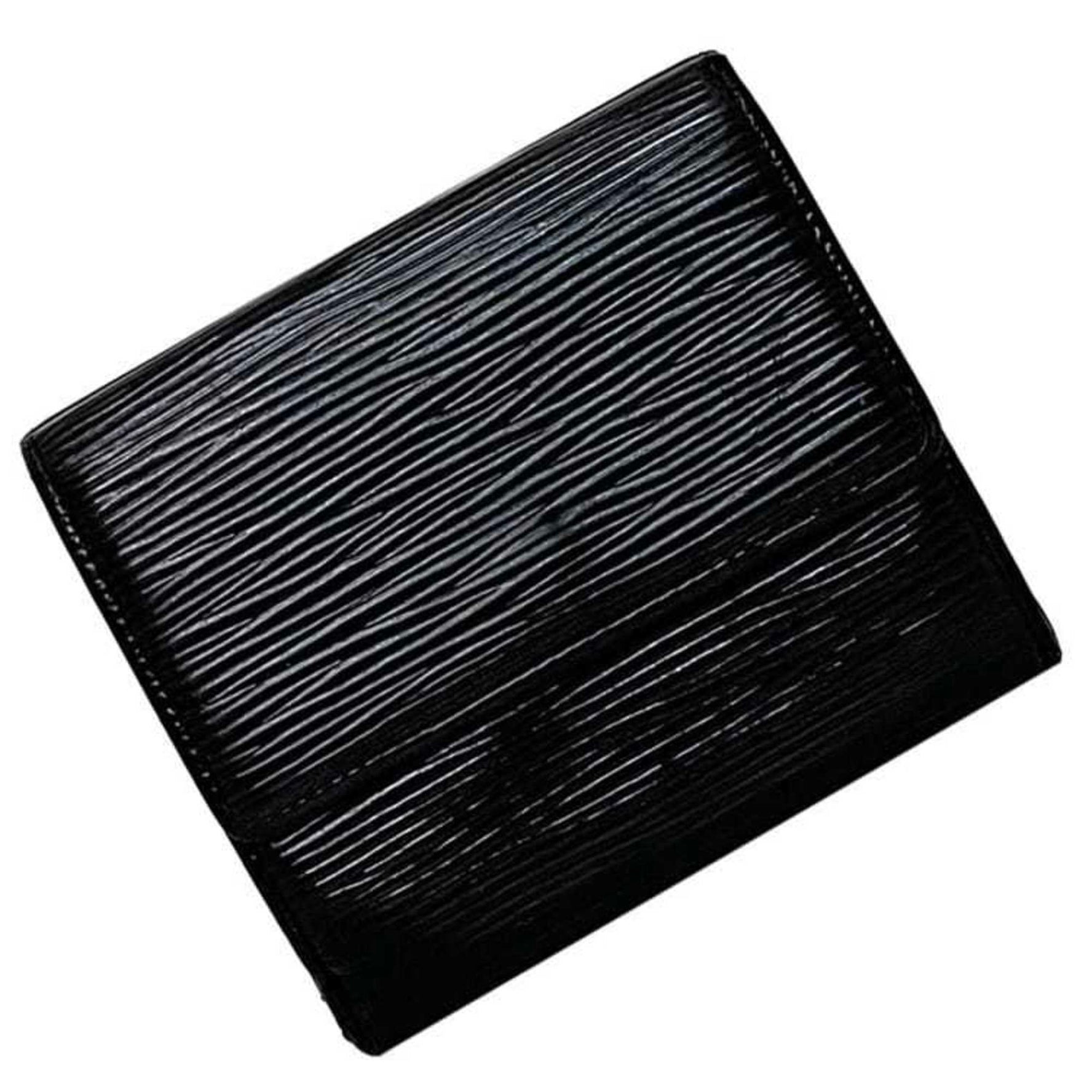 Louis Vuitton Tri-fold Wallet Porte Monnaie Bier Carte Credit ec-22425 Black Noir Epi M63482 Compact Leather SP1124 LOUIS VUITTON LV Folding Men's
