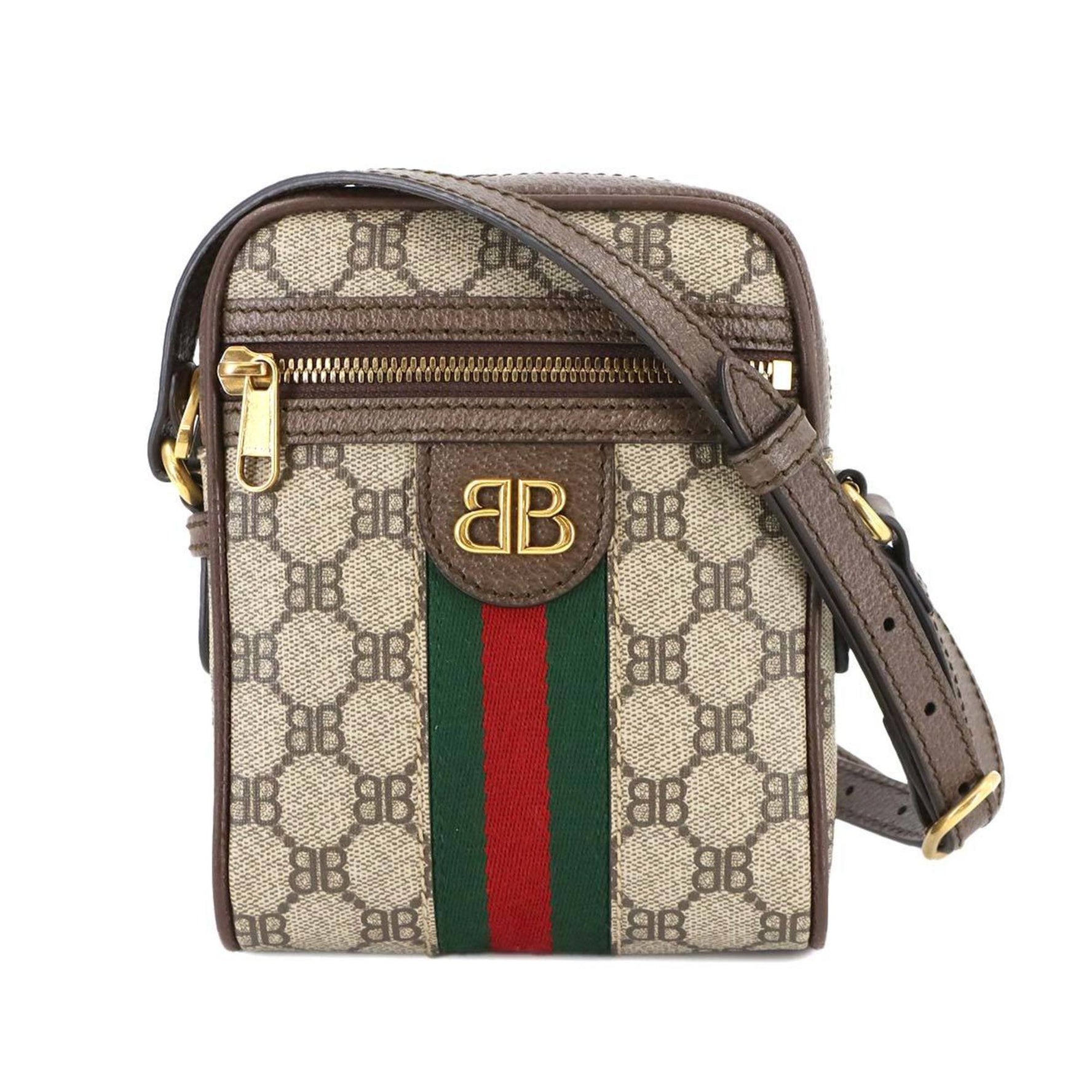 Balenciaga Gucci Hacker Shoulder Bag in Beige and Brown Leather (680129)