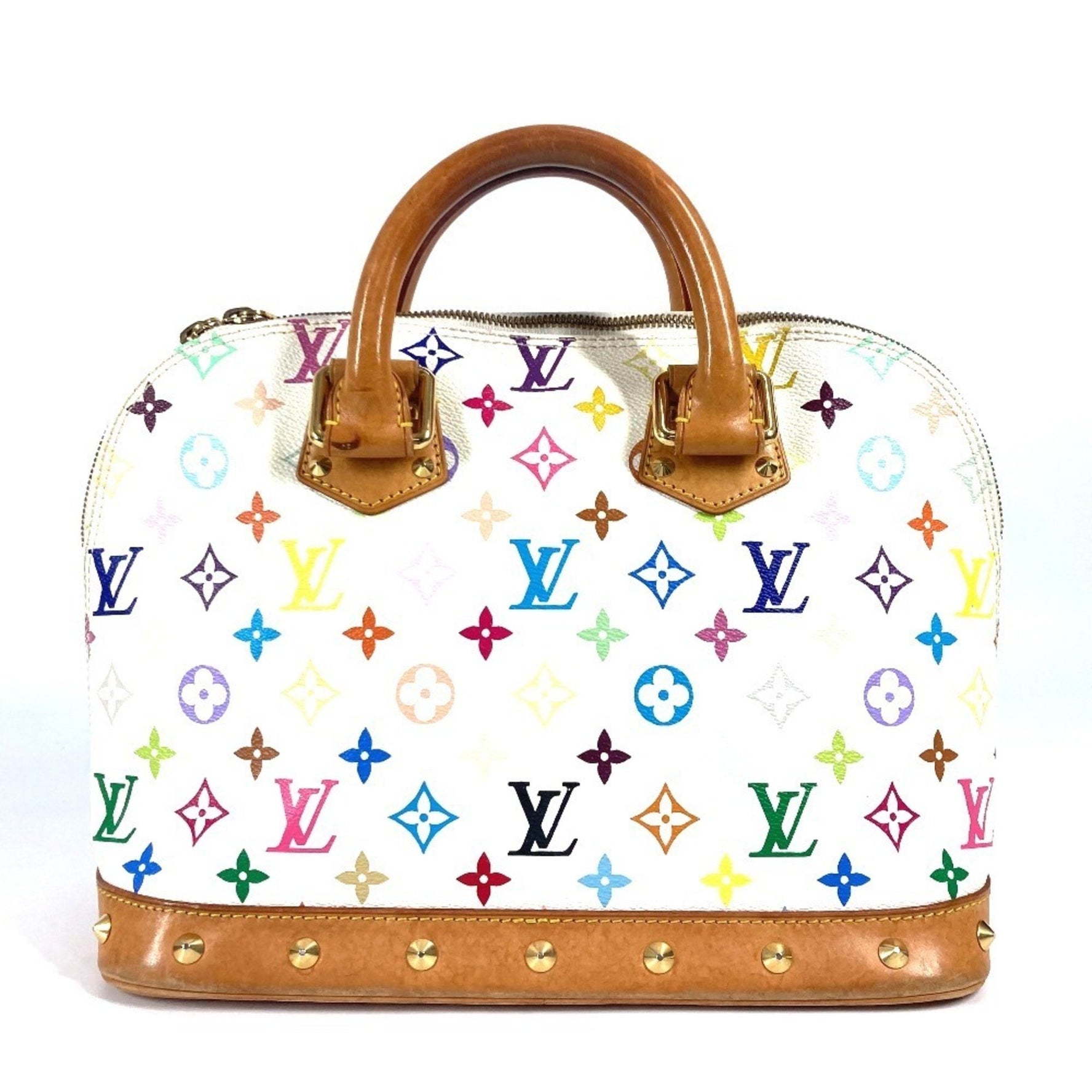Louis Vuitton Monogram Multicolore Alma Tote Bag with Studs, Canvas, Blanc White