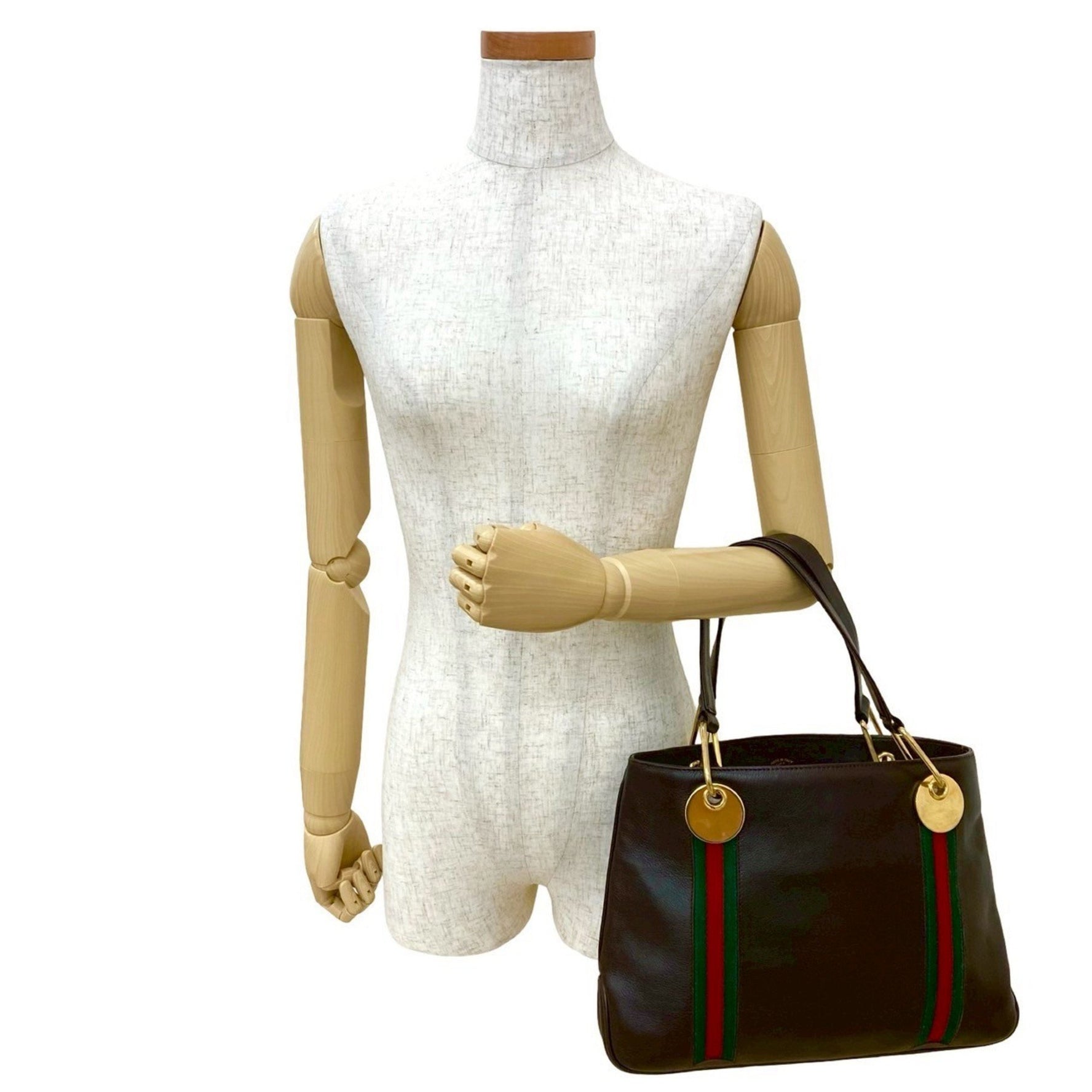 GUCCI Old Gucci Sherry Line Leather Handbag Tote Bag Brown