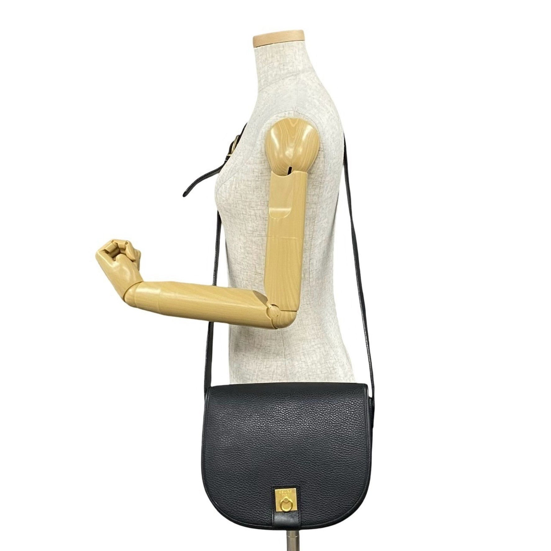 CELINE Vintage Logo Ring Hardware Leather Shoulder Bag Pochette Sacoche 457-8