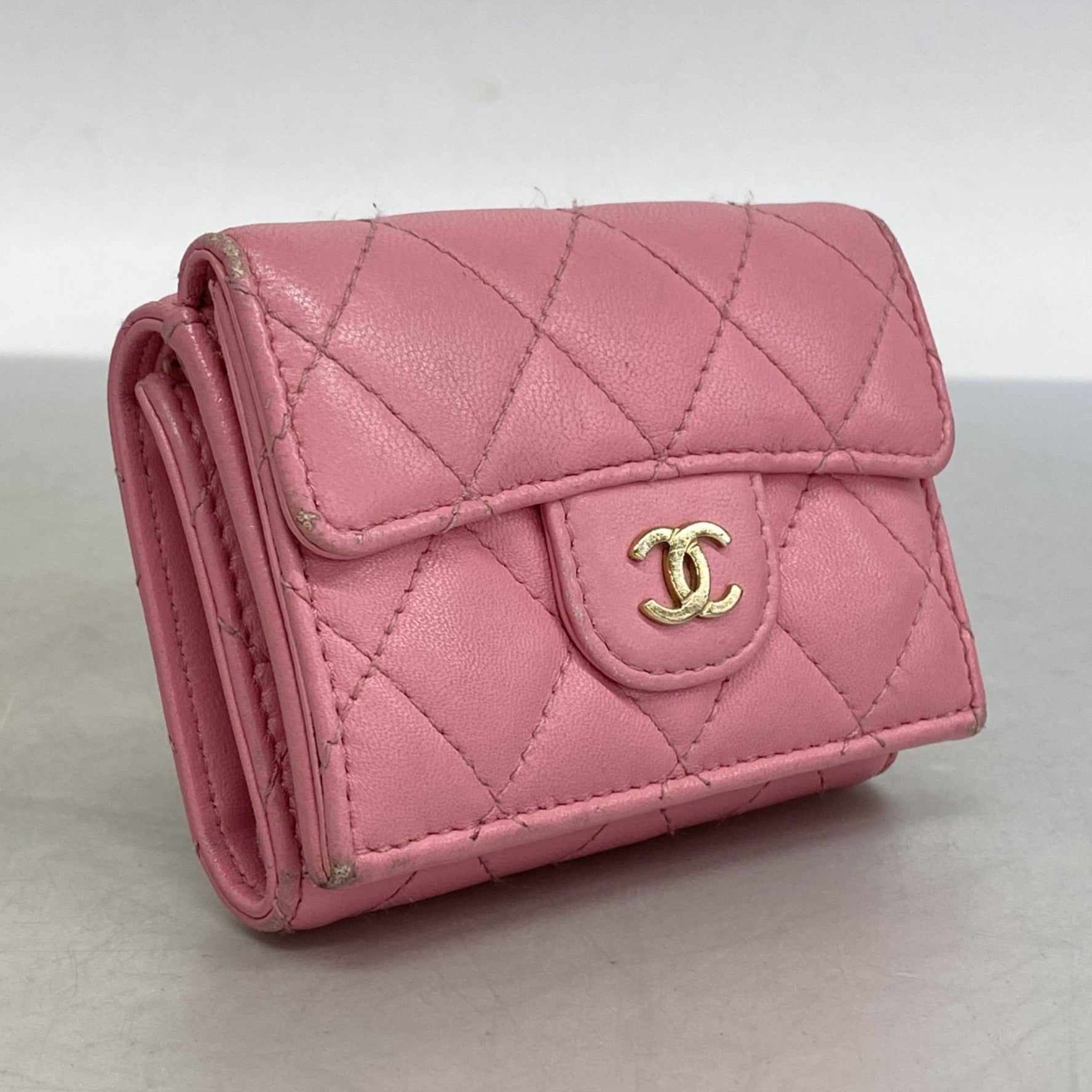 Chanel Matelasse Tri-fold Wallet in Lambskin, Pink, Women's