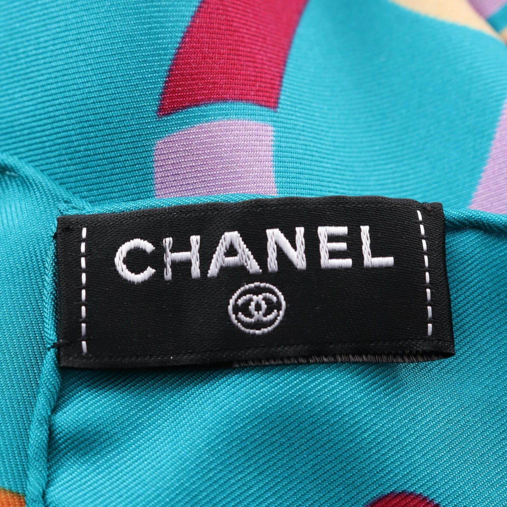 CHANEL Coco Mark Silk Scarf Green Multicolor
