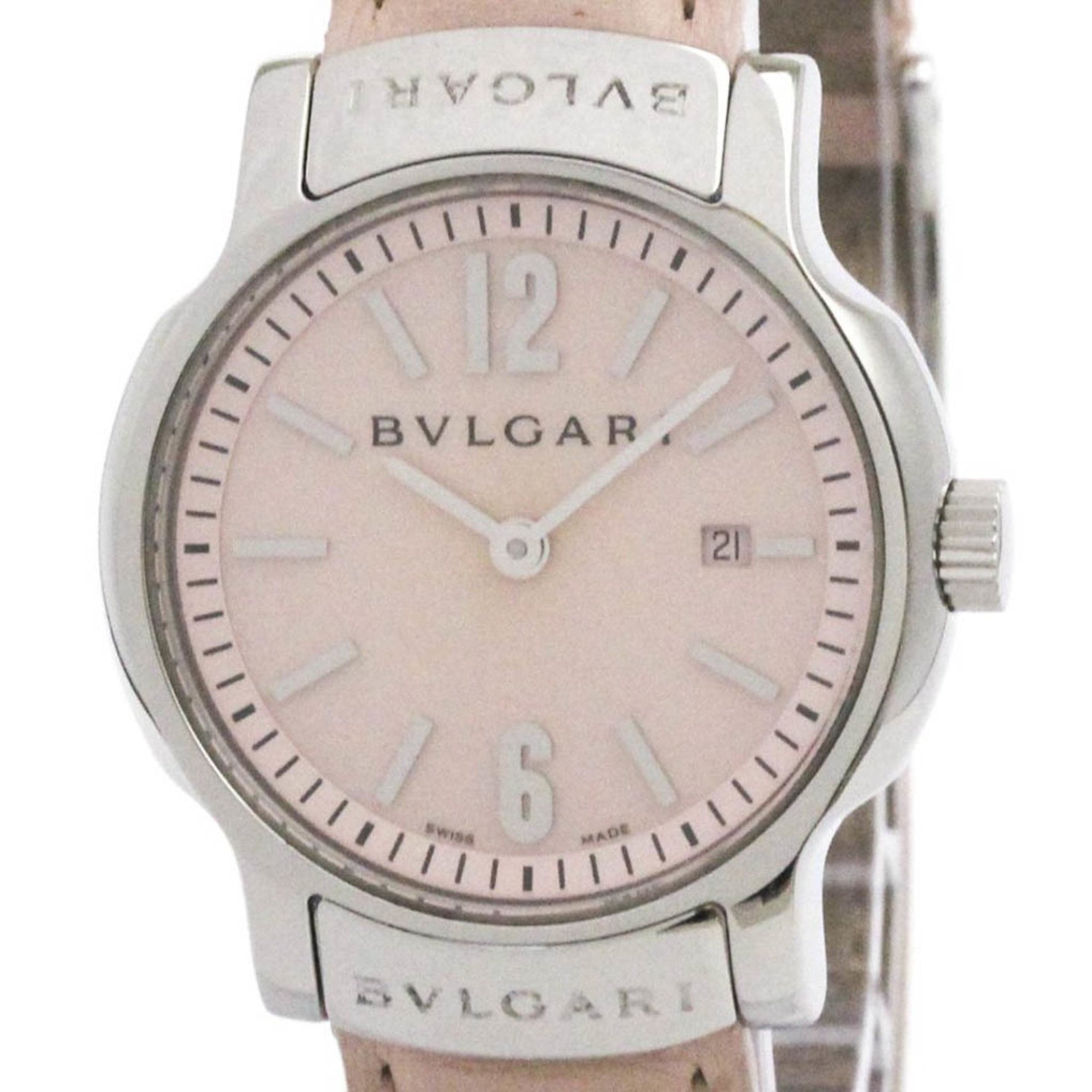 BVLGARI Solotempo Steel Leather Quartz Ladies Watch Polished