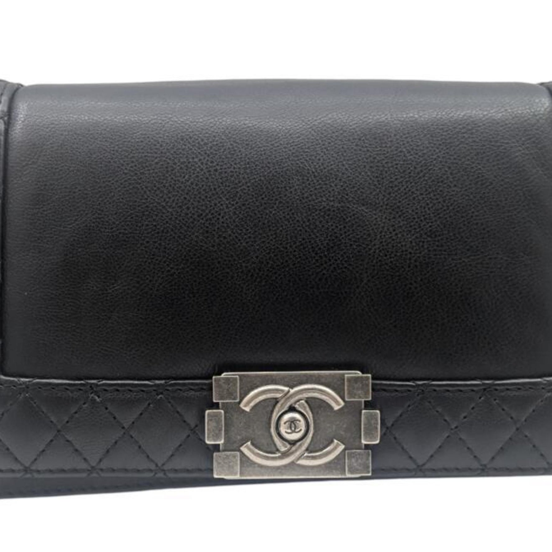 CHANEL Boy 25 Calfskin 18 Series Coco Mark Double Chain Shoulder Bag Leather