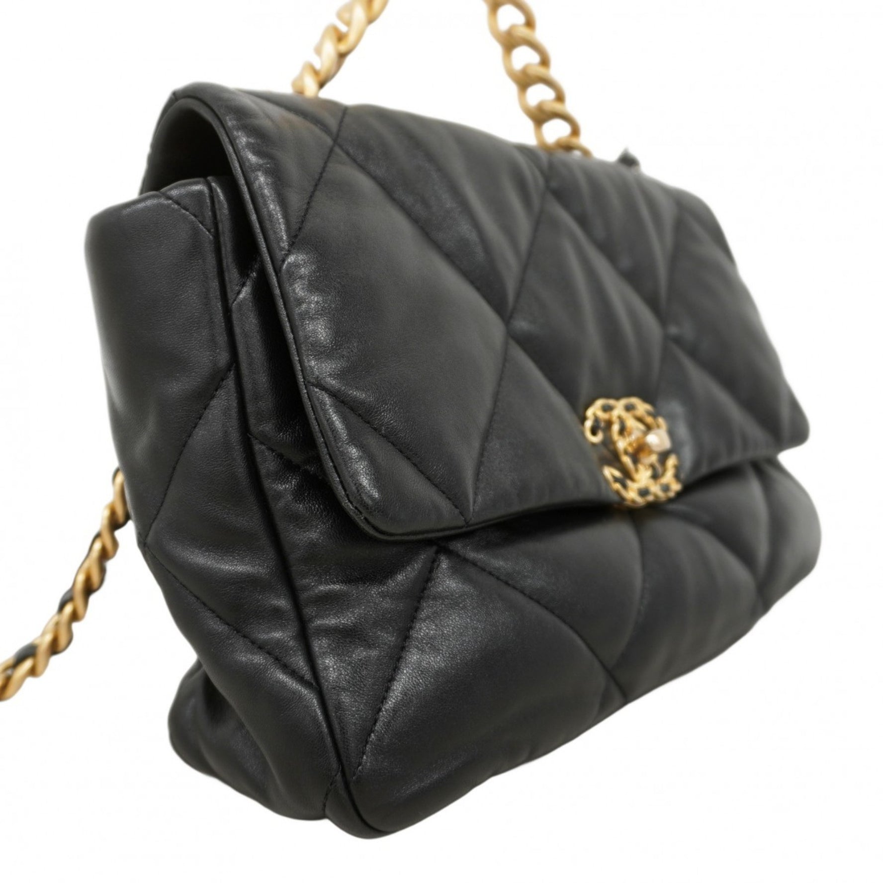 Chanel Handbag Chain Shoulder 19 Lambskin Black Gold Women's