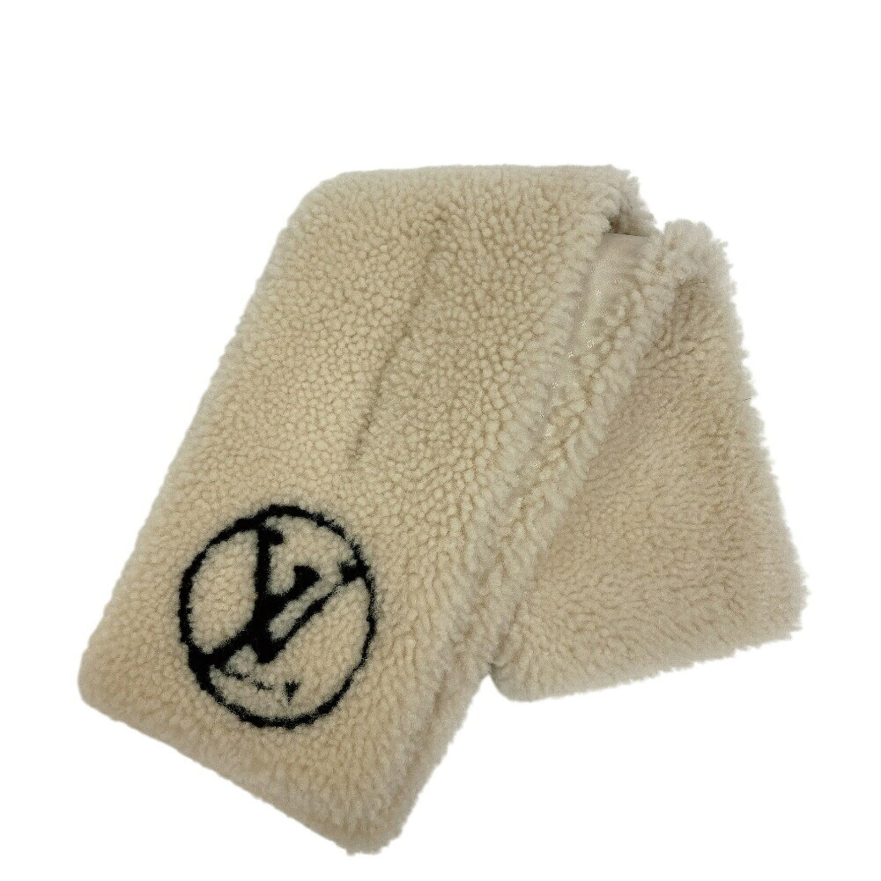 LOUIS VUITTON M76452 Shirred Lamb Scarf, Fluffy, Thick, White, Women's