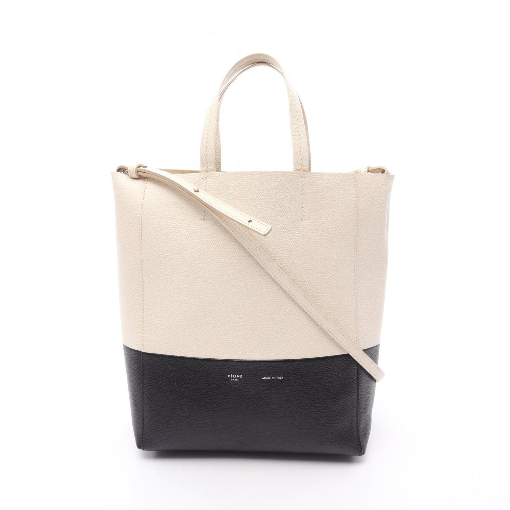 Celine Vertical Small Cabas Tote Bag, Leather, White/Black