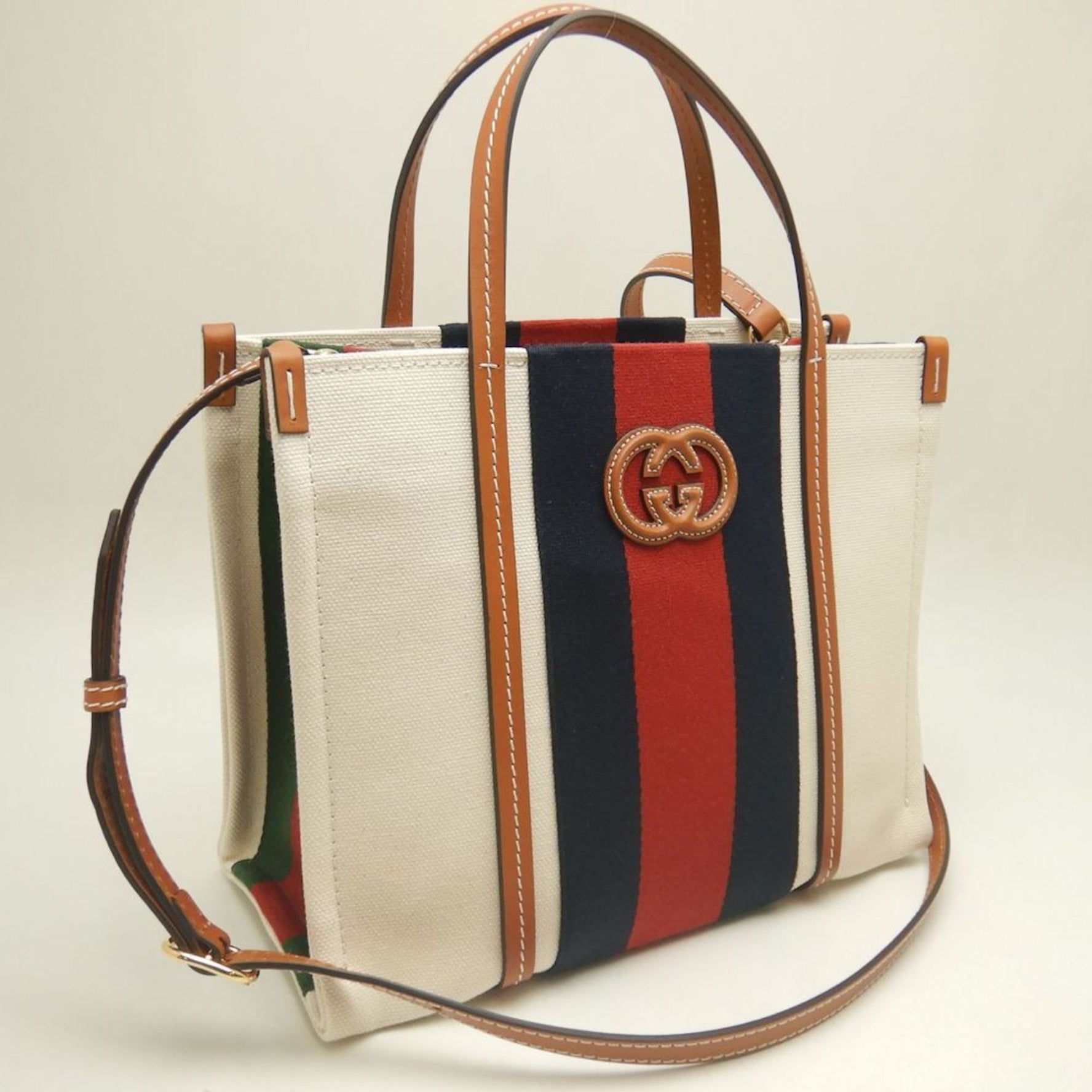 GUCCI Small Tote Bag Interlocking G Canvas Ivory Brown