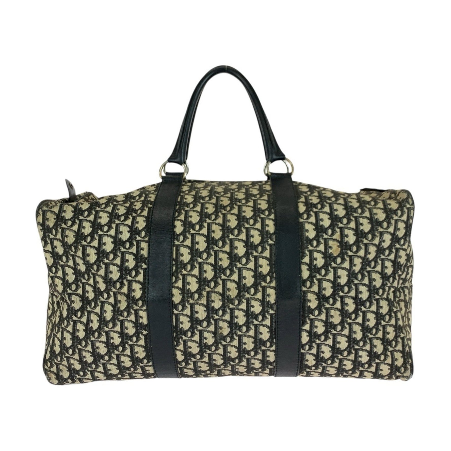 Christian Dior Dior Vintage Trotter Boston Bag in Black, Beige, and Gold Hardware, Canvas Leather