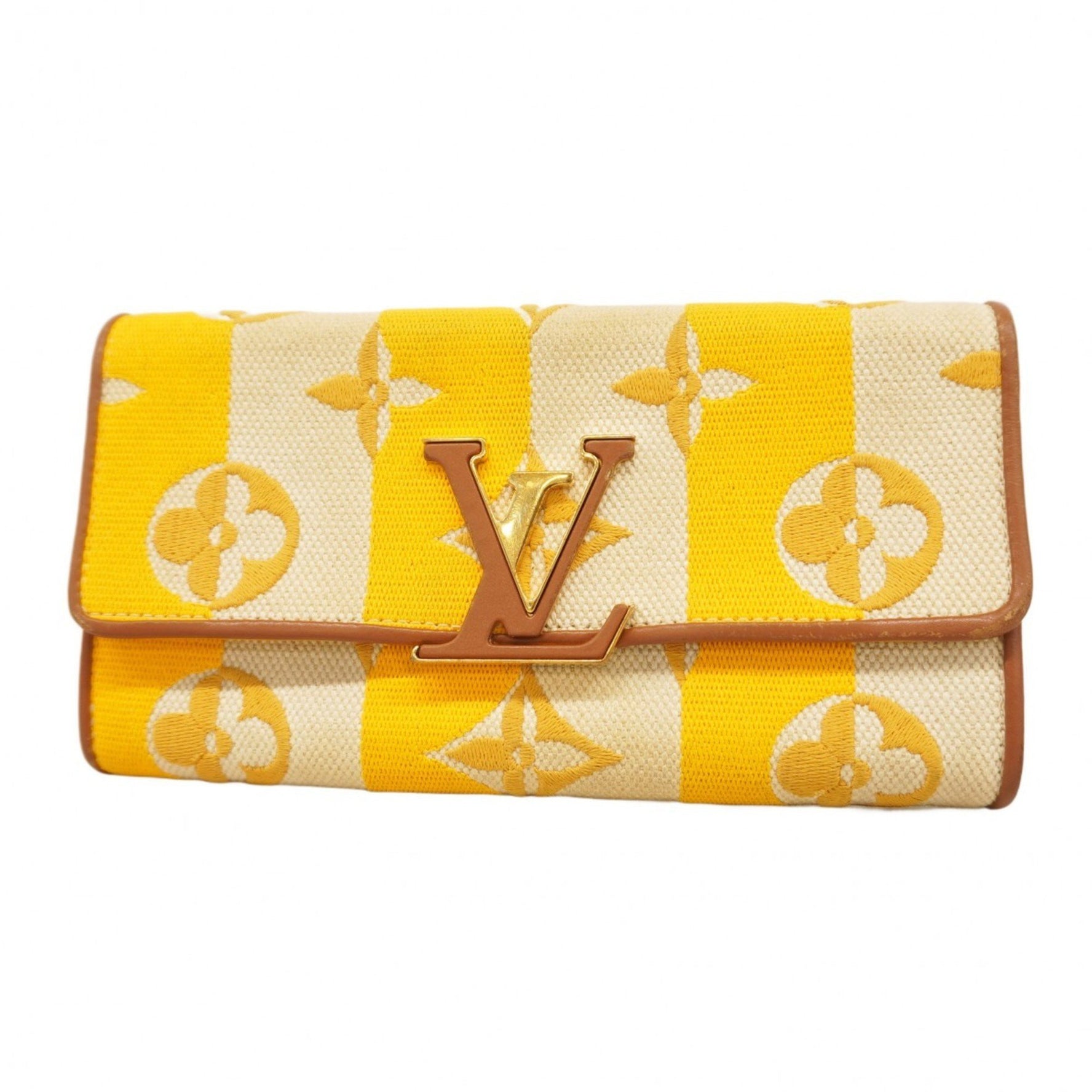 Louis Vuitton Long Wallet 21SS Portefeuille Capucines M80416 Striped Jaune Women's