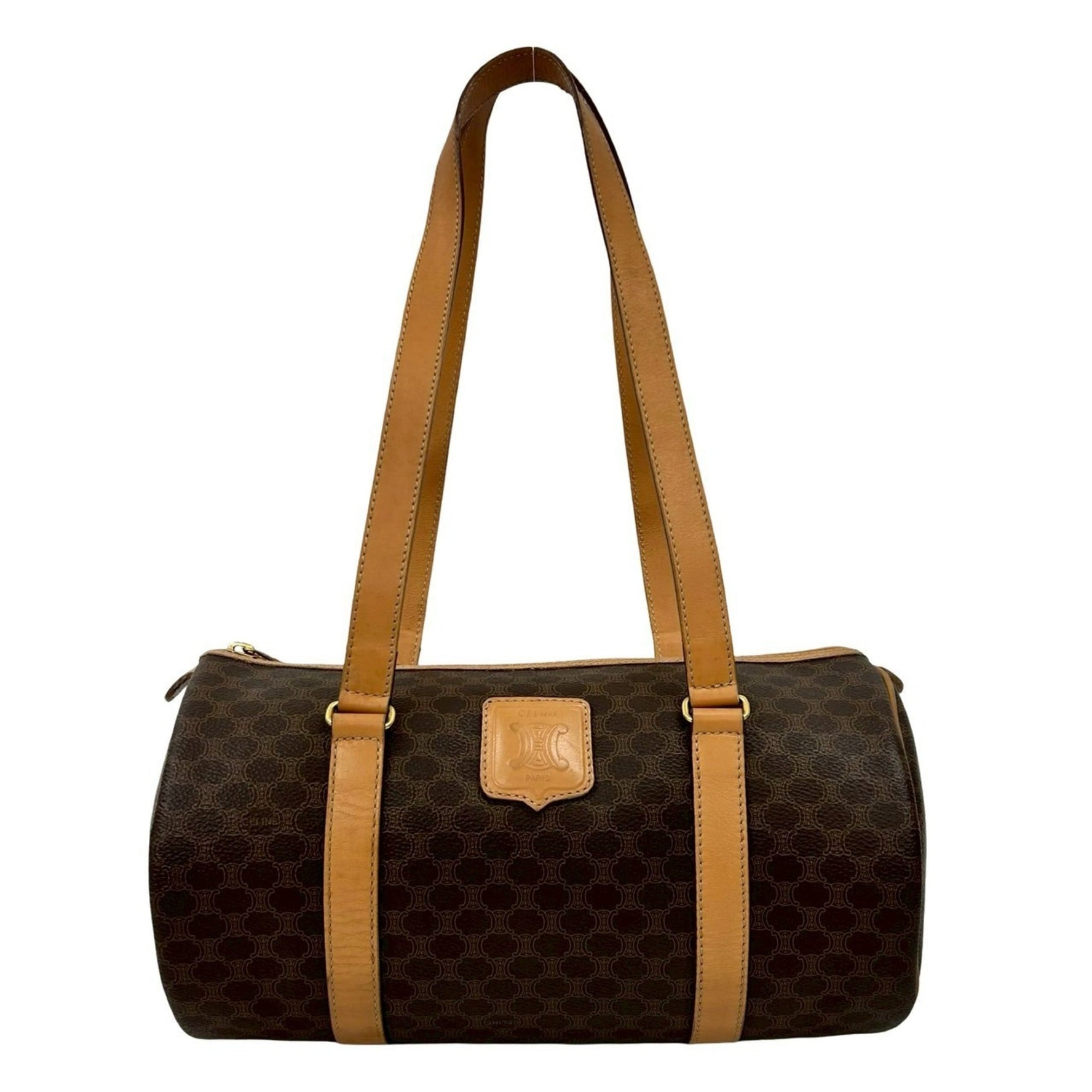 CELINE Macadam Logo Blason Leather Handbag/Mini Boston Bag 232-9