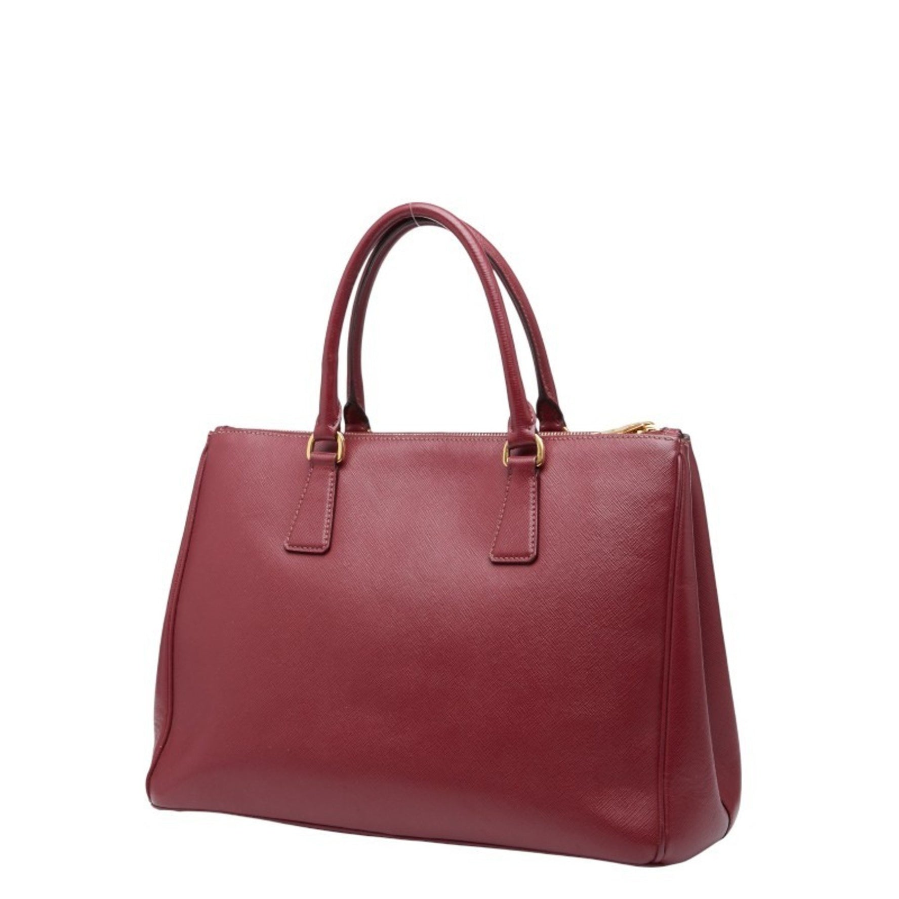 Prada Triangle Logo Plate Handbag/Shoulder Bag, Wine Red/Bordeaux Saffiano Leather