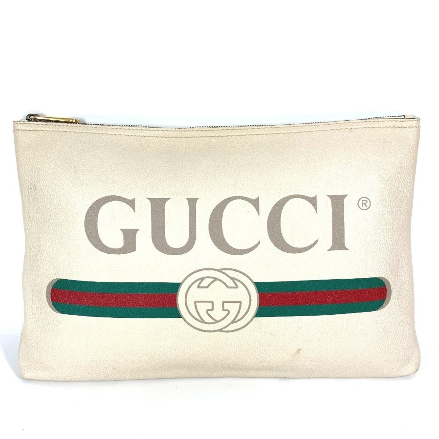 GUCCI Logo Pouch Clutch Bag Leather Unisex