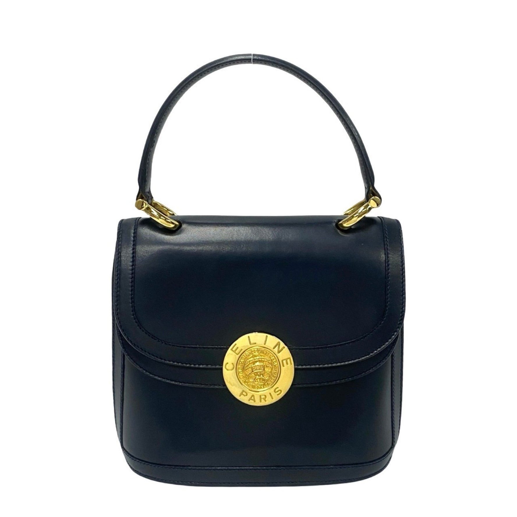 CELINE Circle Globe Logo Hardware Calf Leather Handbag Mini Tote Bag Blue