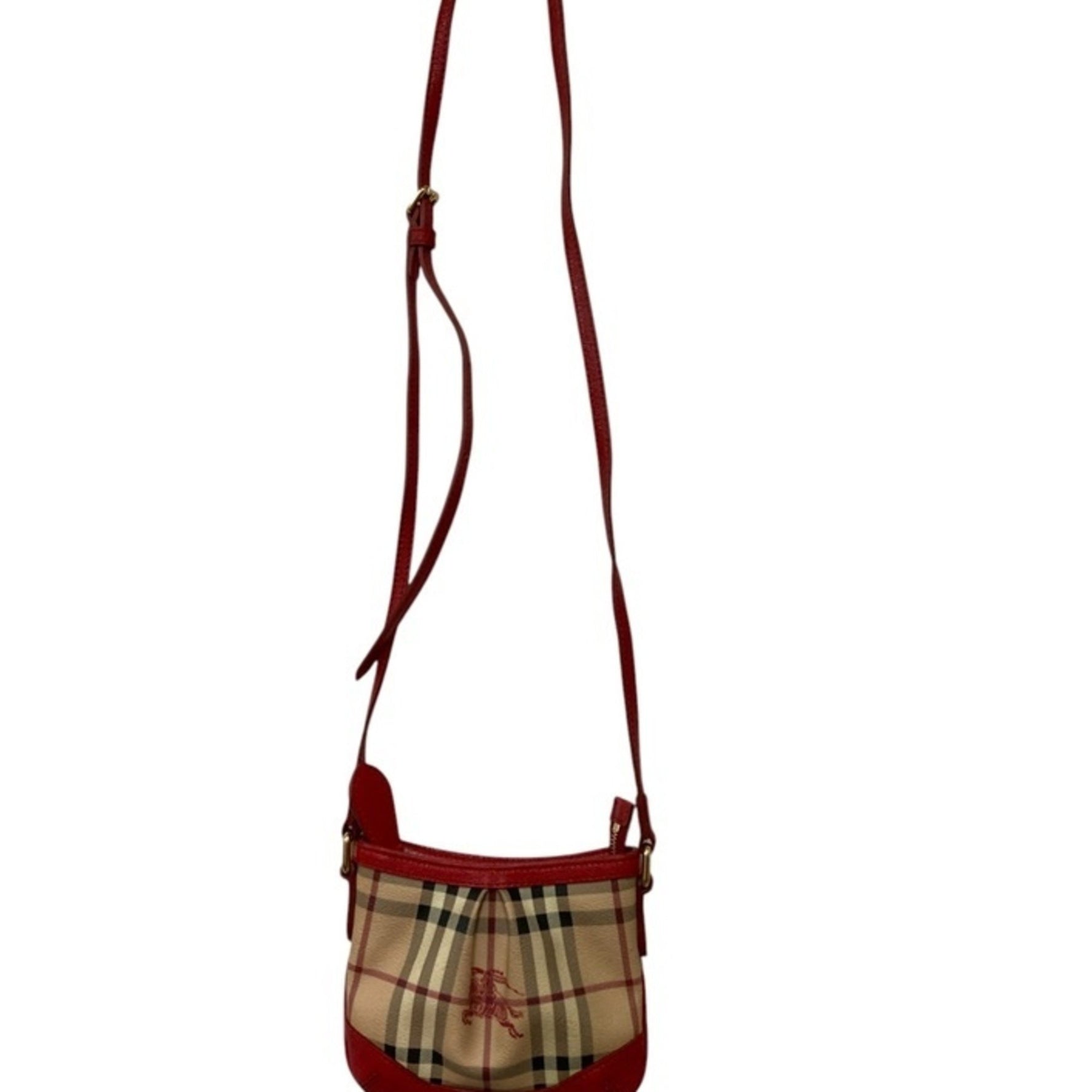 BURBERRY Nova Check Shoulder Bag Red Beige D4