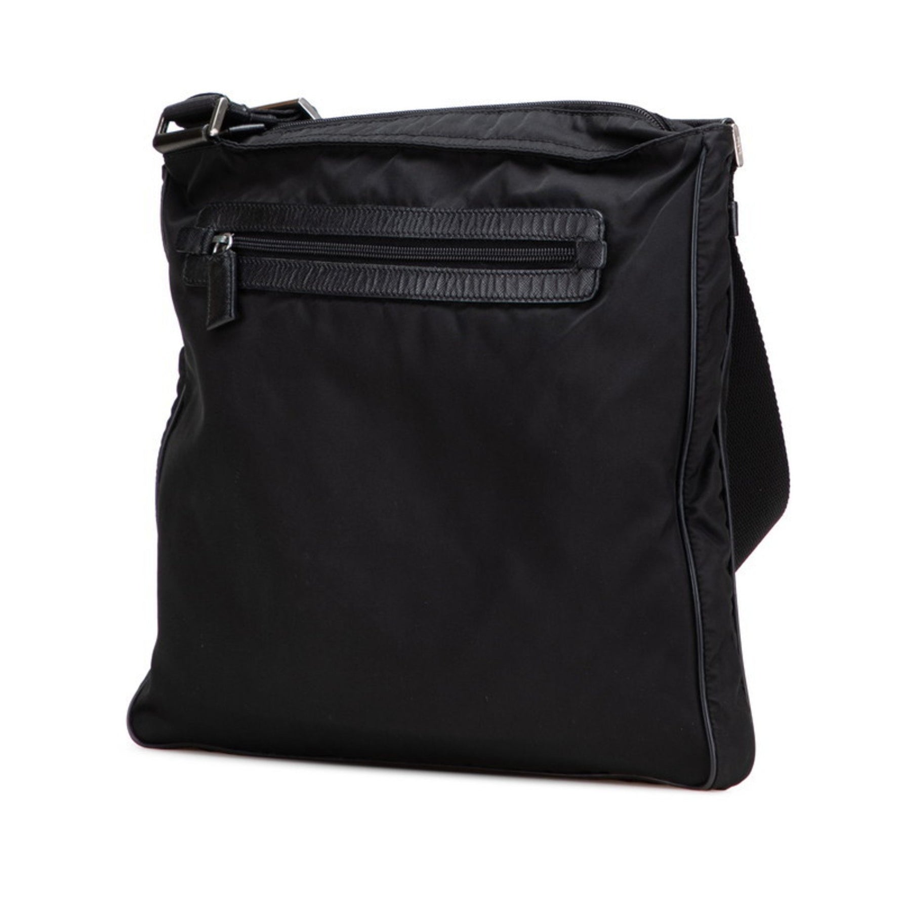 Prada Saffiano Triangle Logo Plate Crossbody Shoulder Bag in Black Nylon and Leather for Women