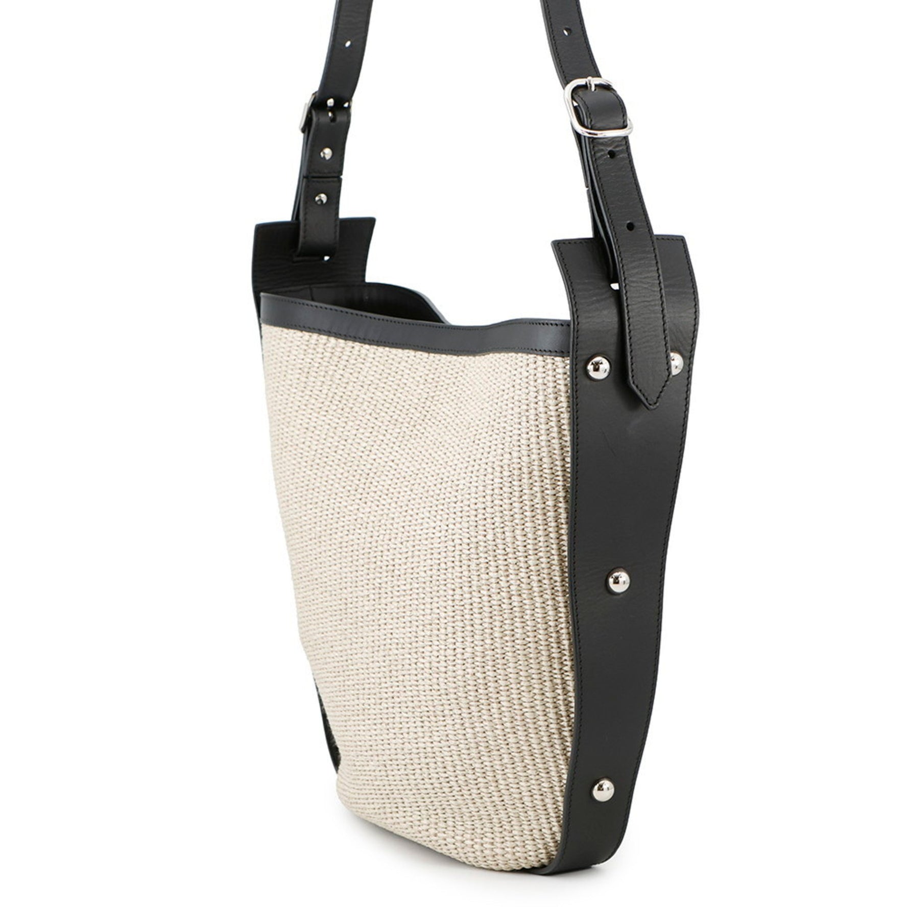 Balenciaga shoulder bag, raffia and leather, black