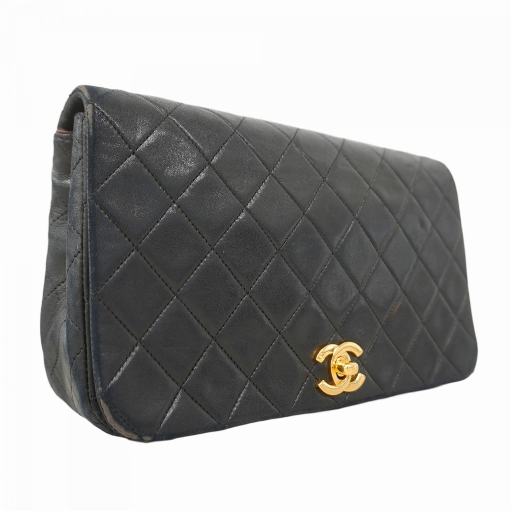 Chanel Matelasse Shoulder Bag with Chain Bag, Lambskin, Black, Women's