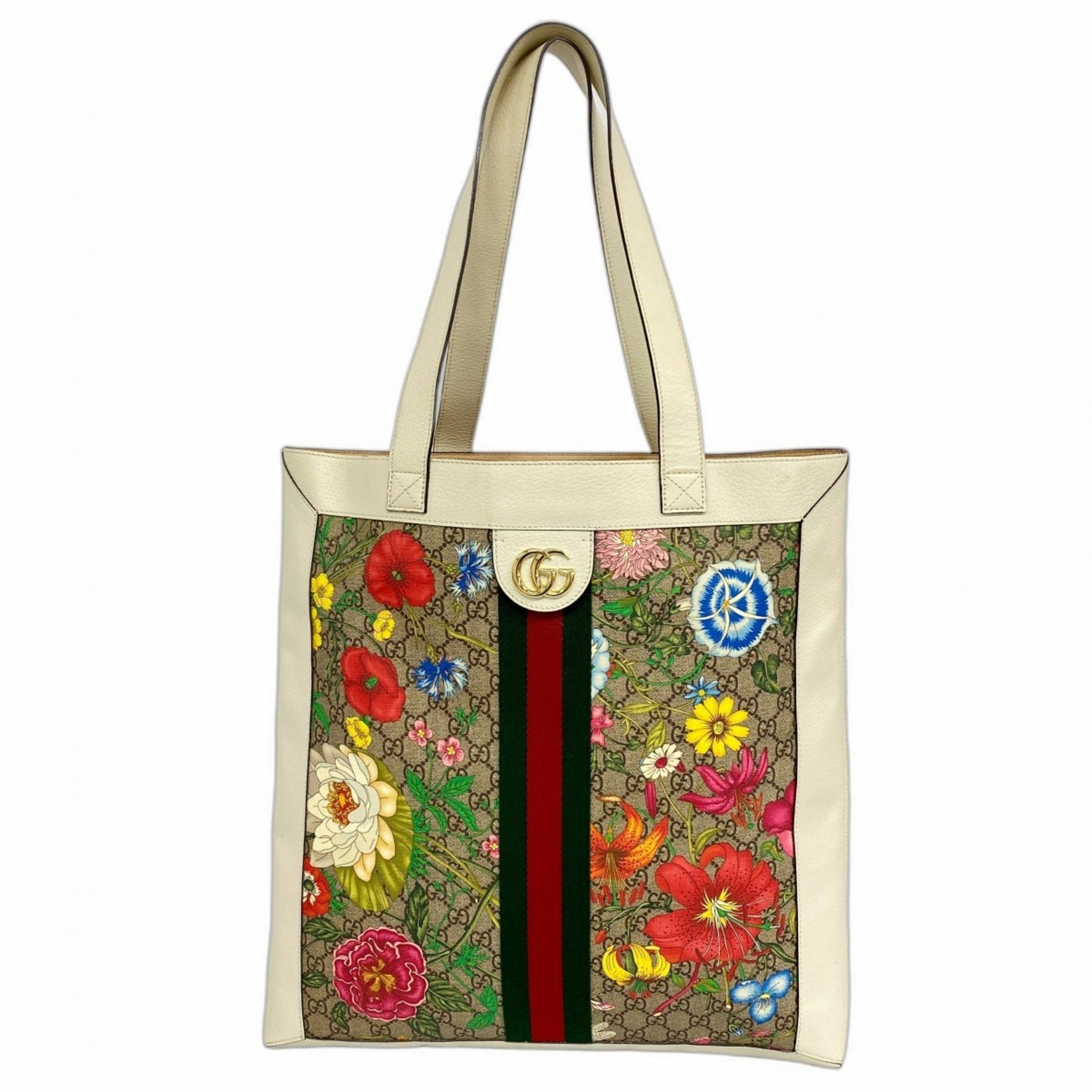 Gucci Ophidia GG Flora Tote Bag Multicolor White Champagne