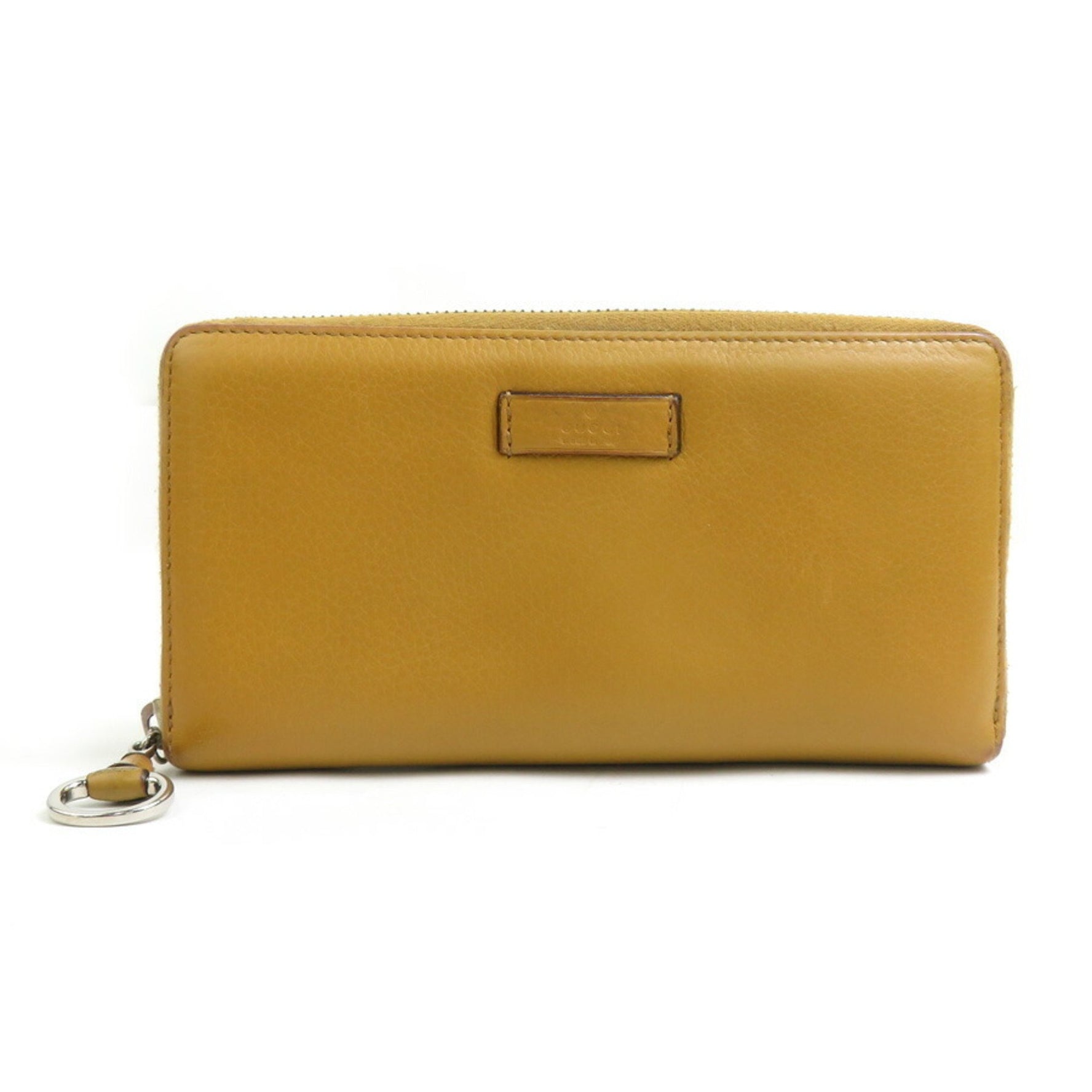 GUCCI Round Long Wallet Leather Beige Brown Silver Men's