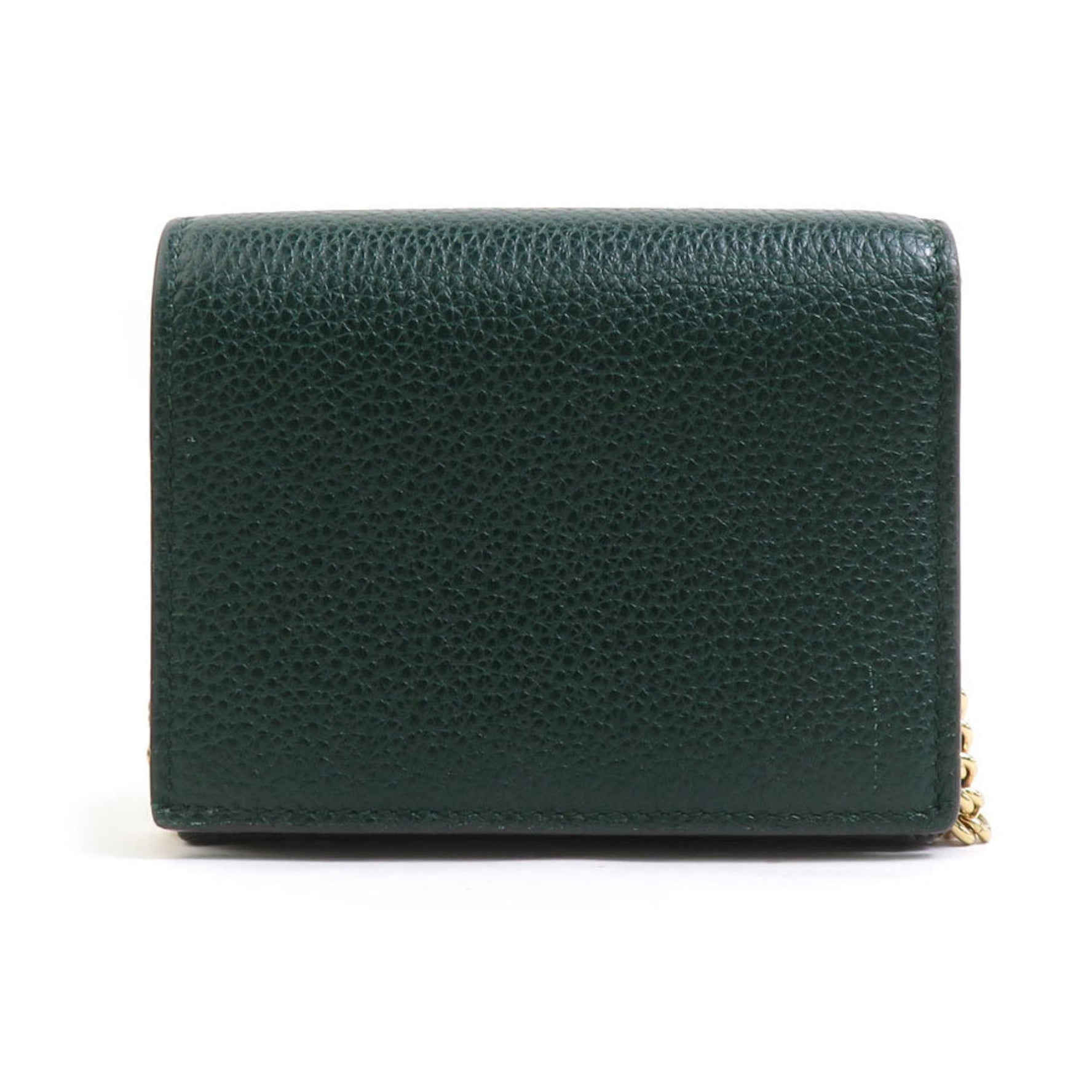Gucci Zumi Leather Bifold Chain Wallet in Dark Green, Gold, and Silver (Product Code: