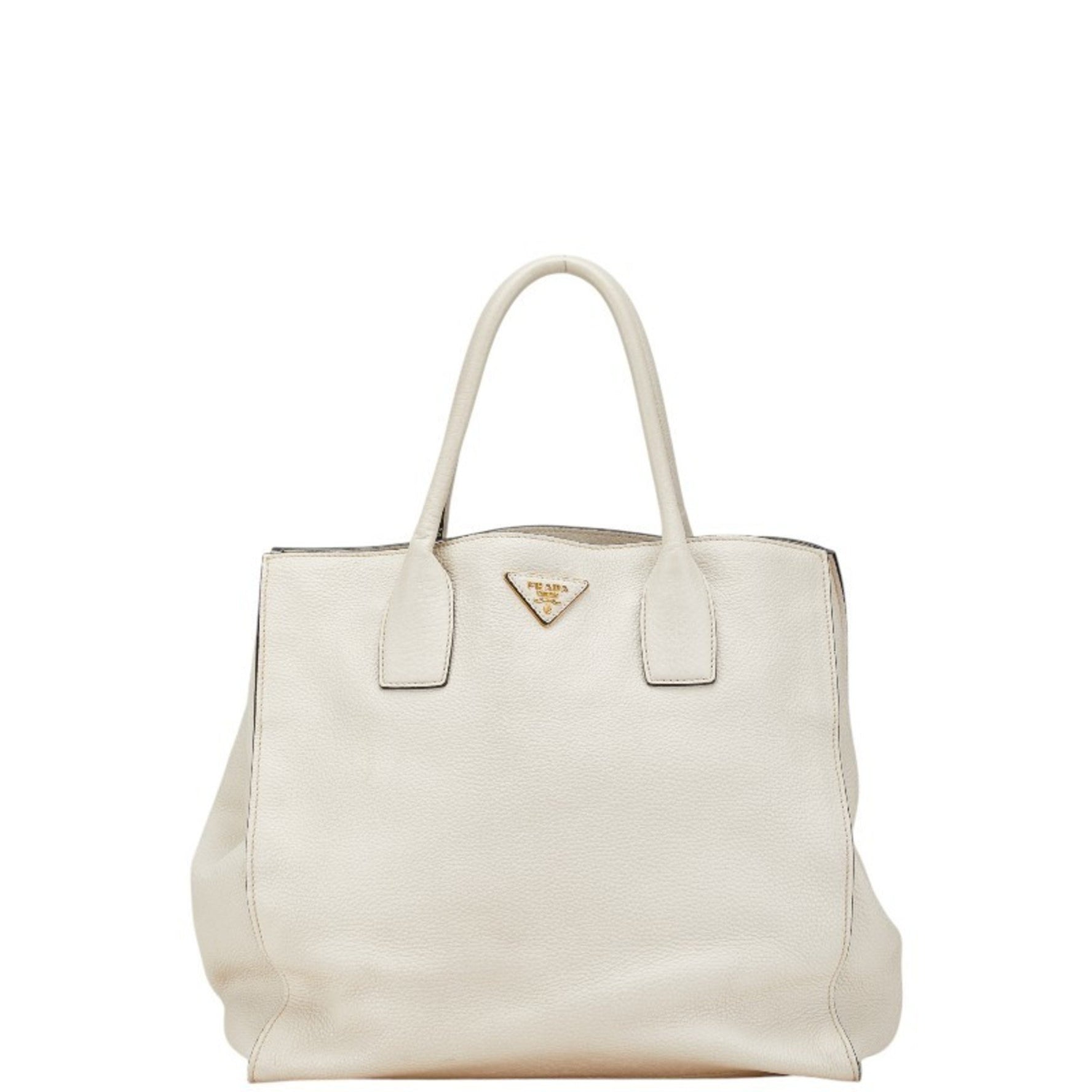 Prada Triangle Logo Plate Tote Bag Shoulder Leather