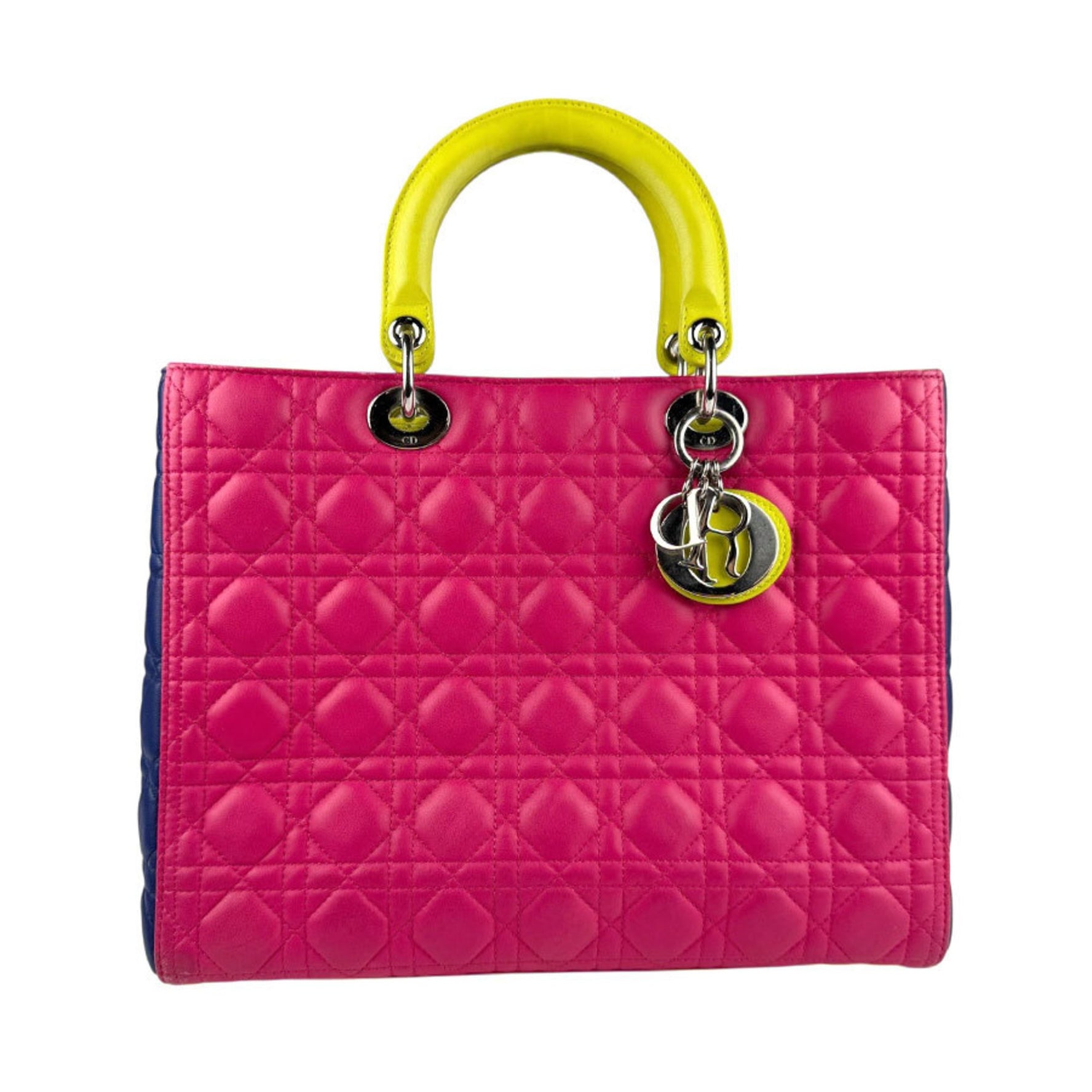Christian Dior handbag shoulder bag Lady lambskin blue x pink yellow