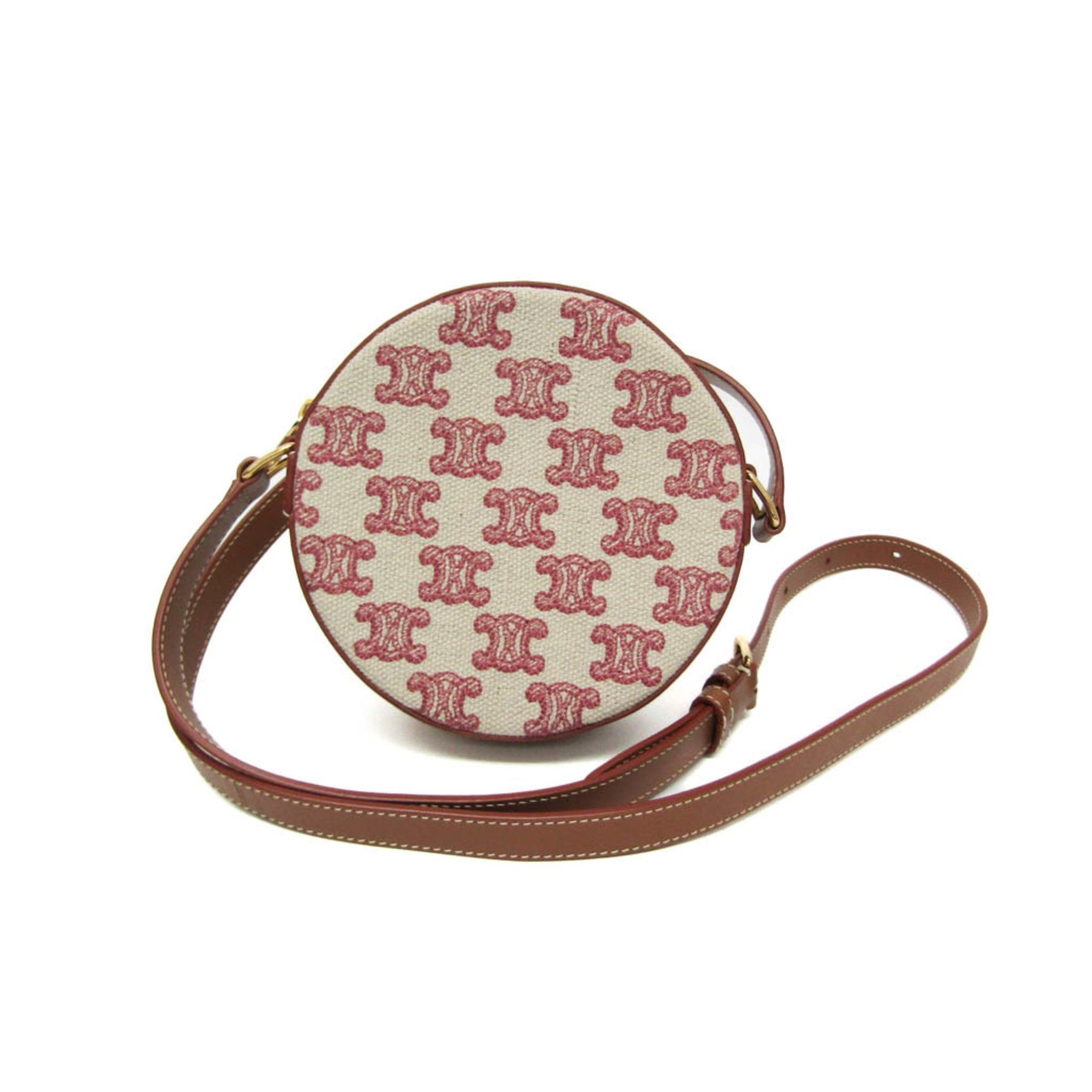 Celine Fox Red Triomphe Round Canvas,Leather Shoulder Bag Beige,Brown,Pink