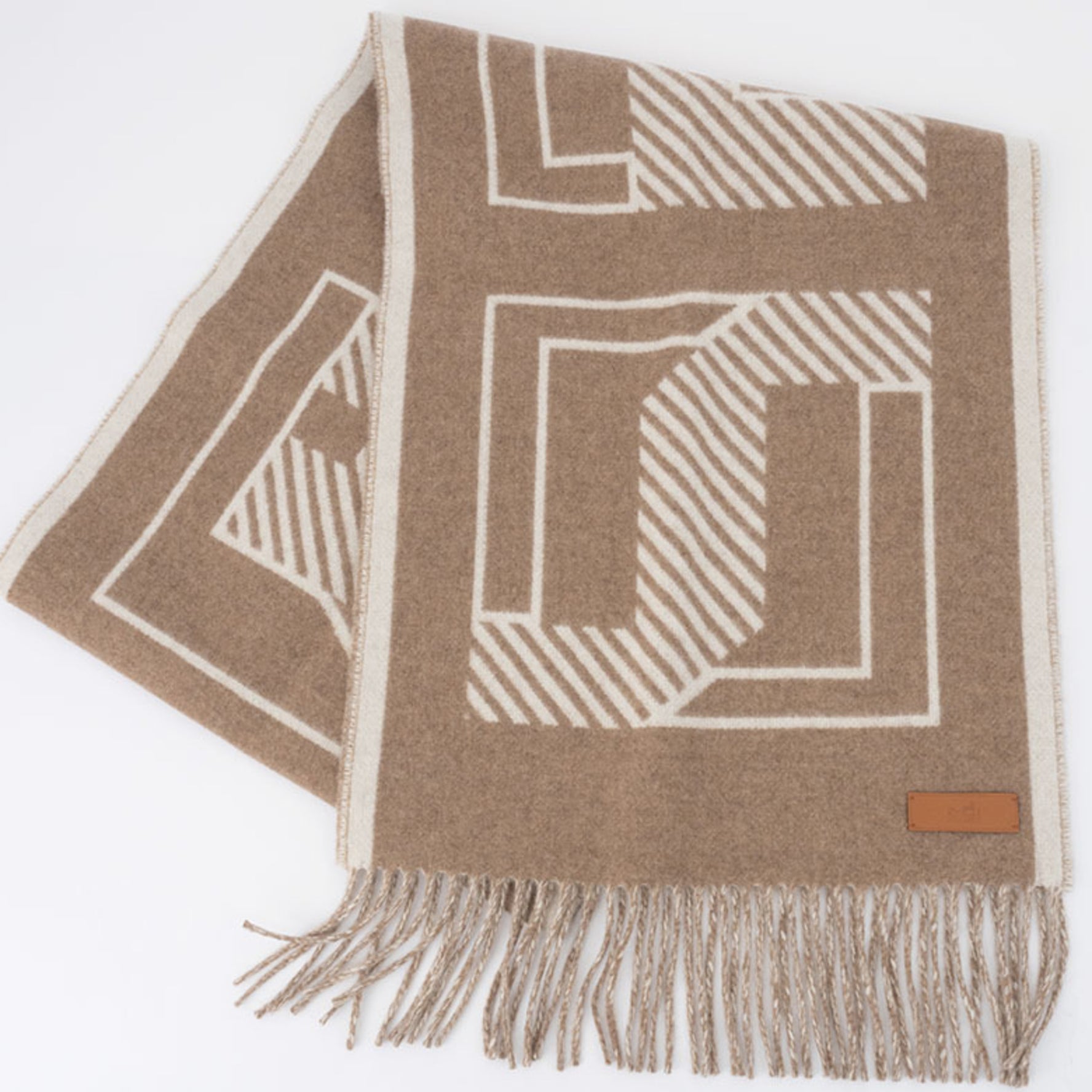 Hermes Cashmere Scarf "Lettre au Carré" Puce|Ivory Beige 02