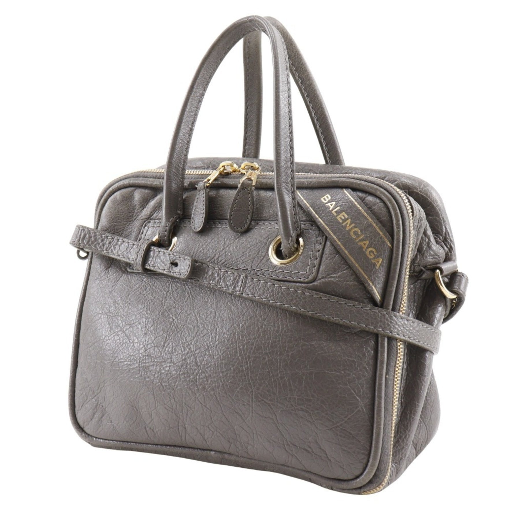 BALENCIAGA Blanket Square S Handbag Shoulder Leather Grey 2way Double Women's