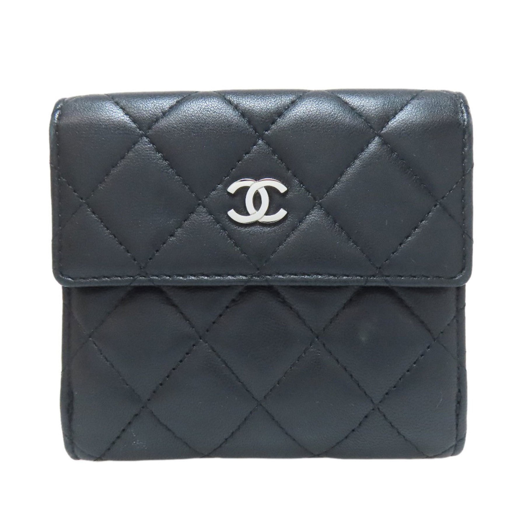 Chanel Coco Mark Matelasse Silver Hardware Bifold Wallet Lambskin