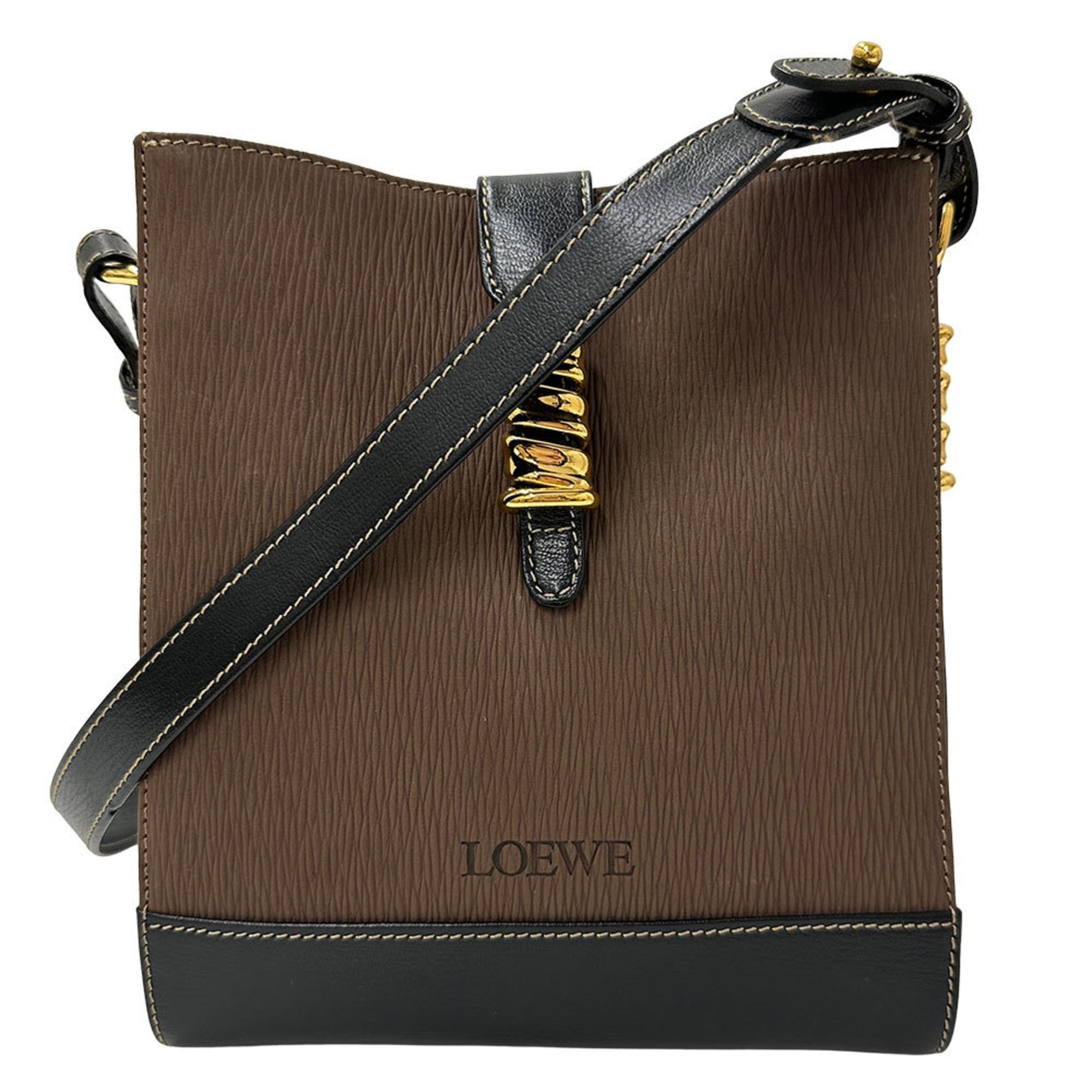 LOEWE Leather Shoulder Bag, Velázquez, Dark Brown, Black, Unique Design