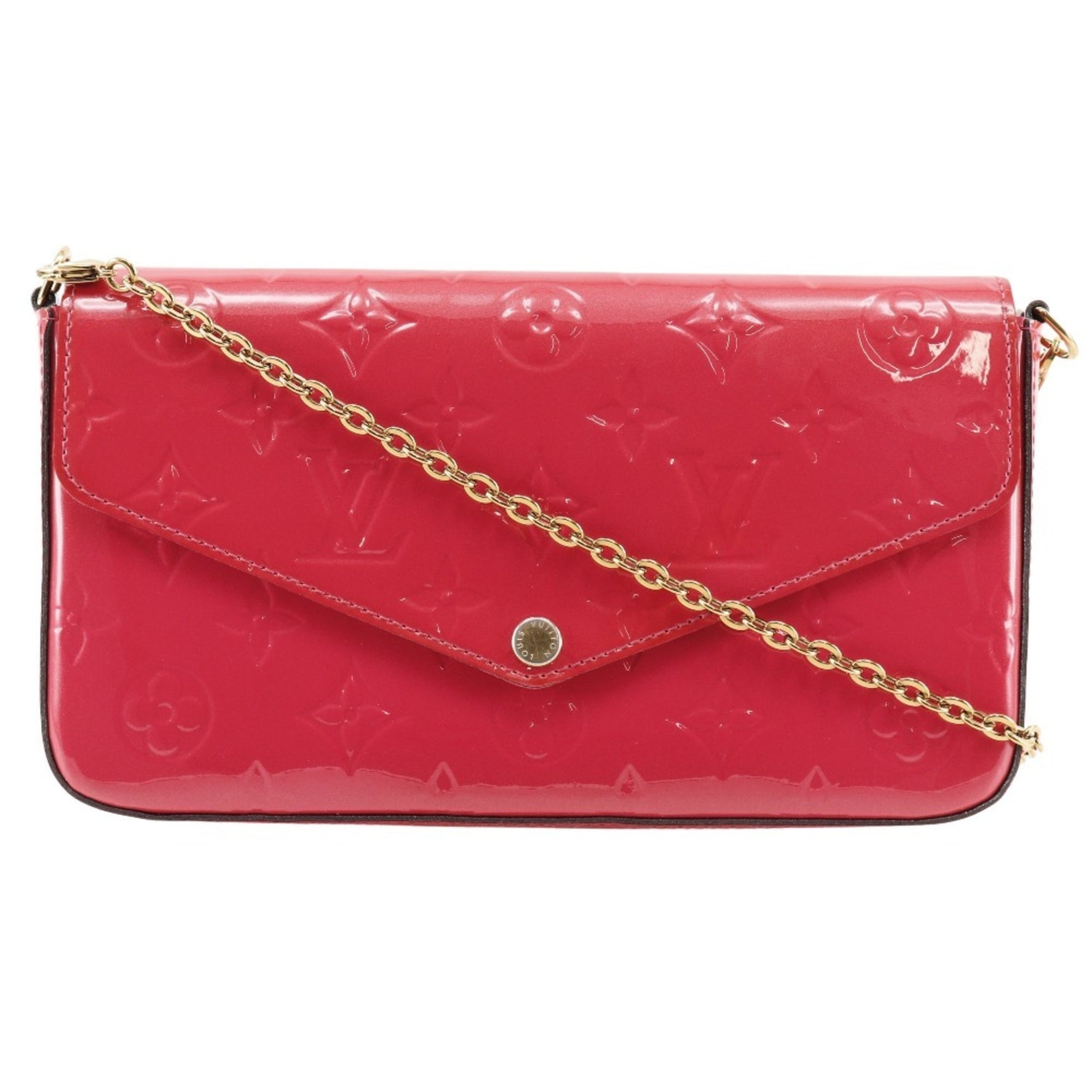Louis Vuitton Felice Shoulder Bag Pochette Wallet Chain Monogram Vernis Hot Pink 2016 Snap Button