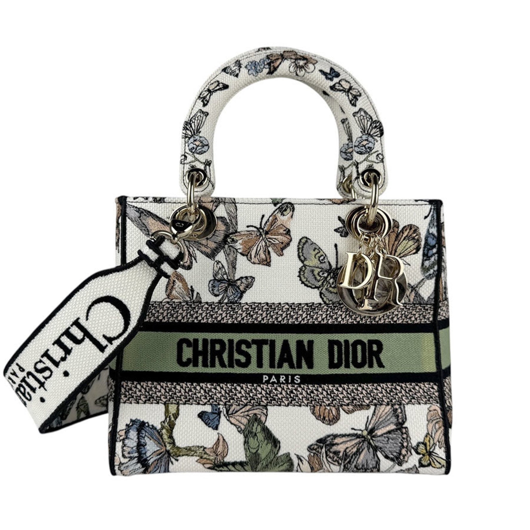Christian Dior Lady Delight Canvas Handbag Shoulder Bag in White and Multicolor