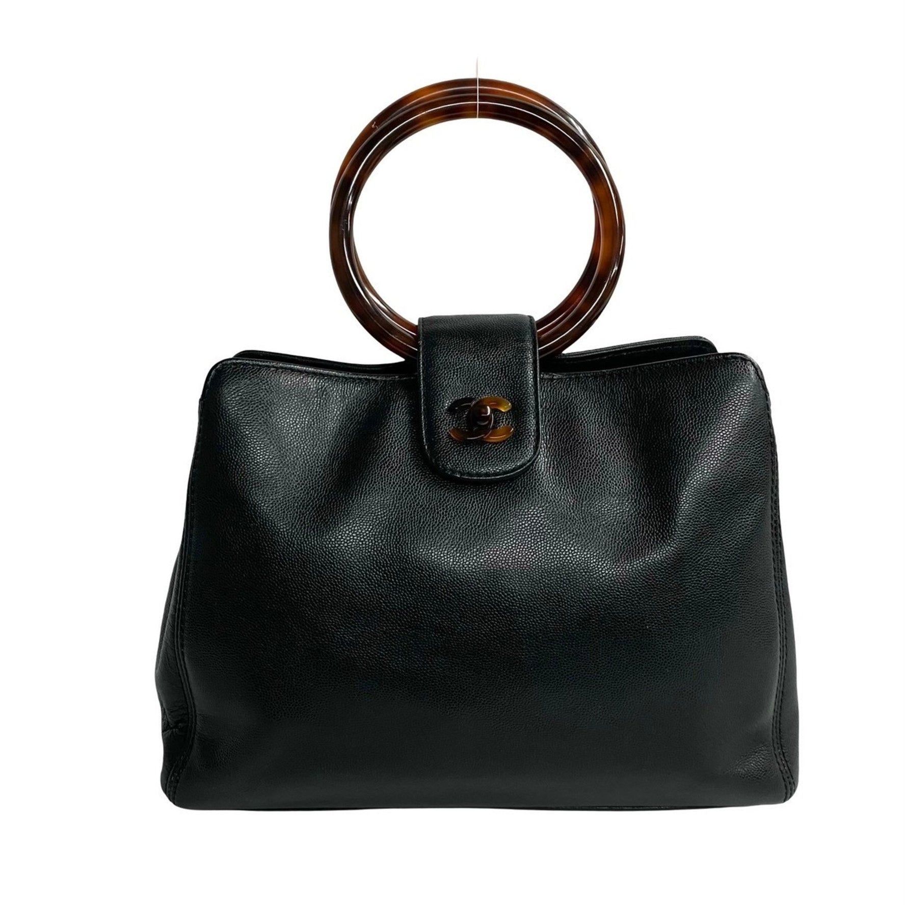 CHANEL Coco Mark Caviar Leather and Plastic Handbag