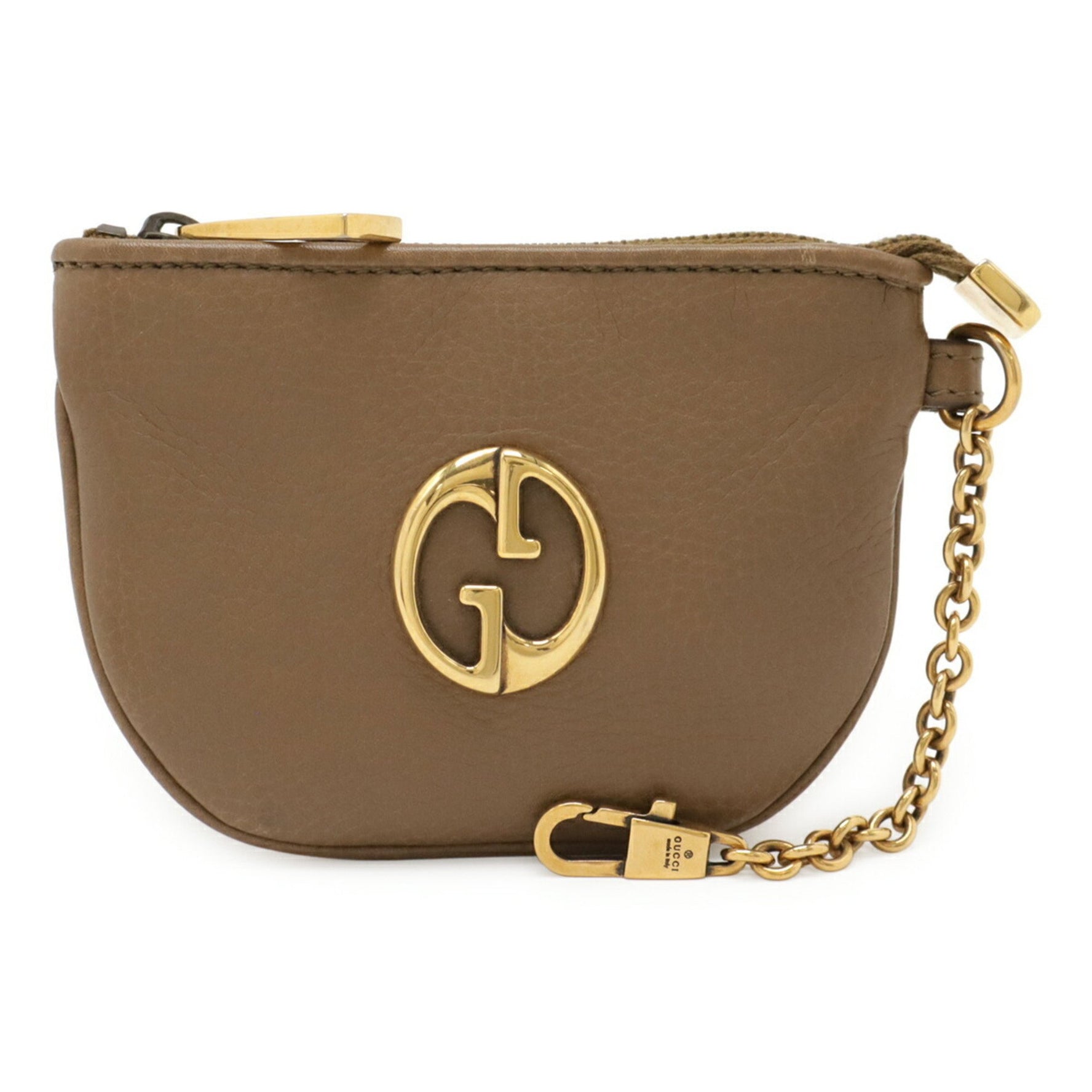 GUCCI Double G Detail Coin Case/Coin Purse in Mocha Leather with Key Hook
