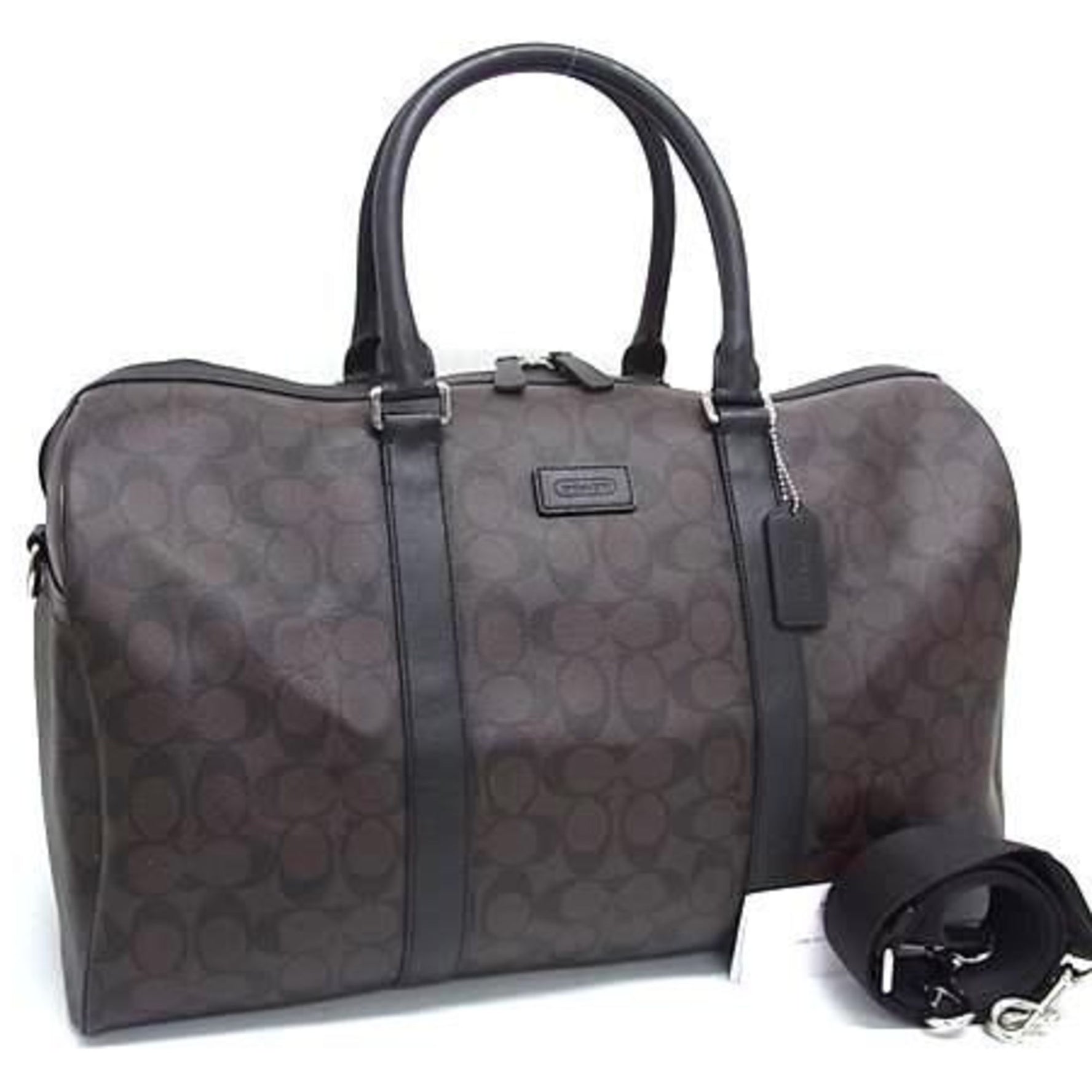 COACH Boston Bag Signature Canvas and Leather Shoulder