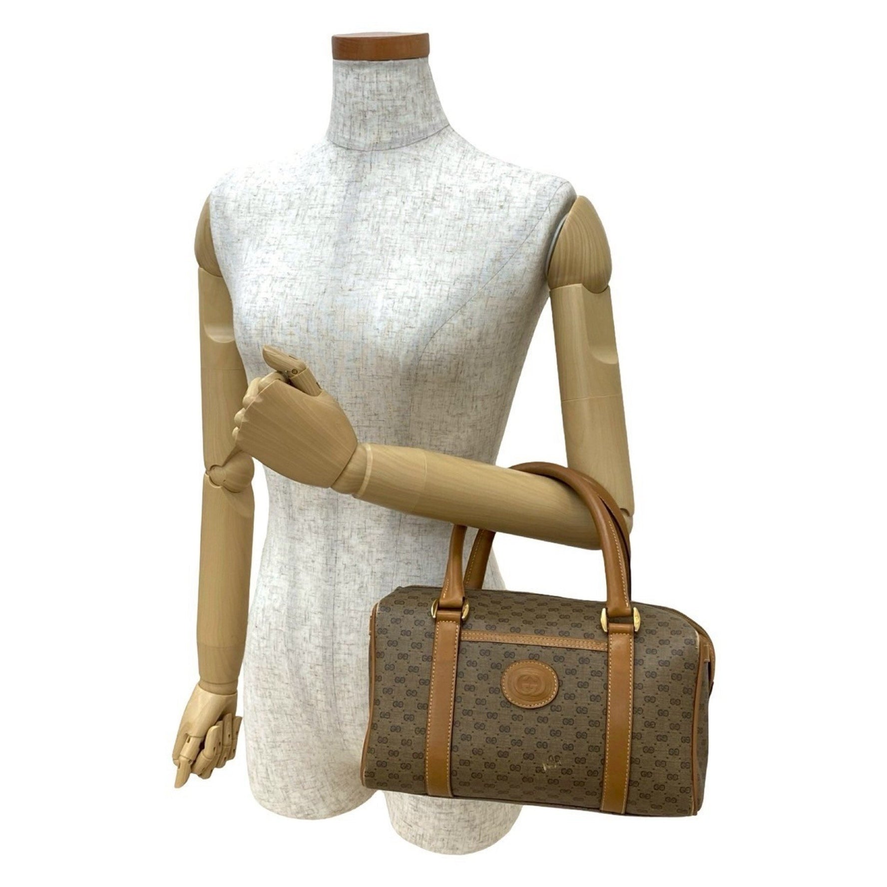 GUCCI Old Gucci Micro GG Logo Leather Handbag/Mini Boston Bag in Camel (33618)