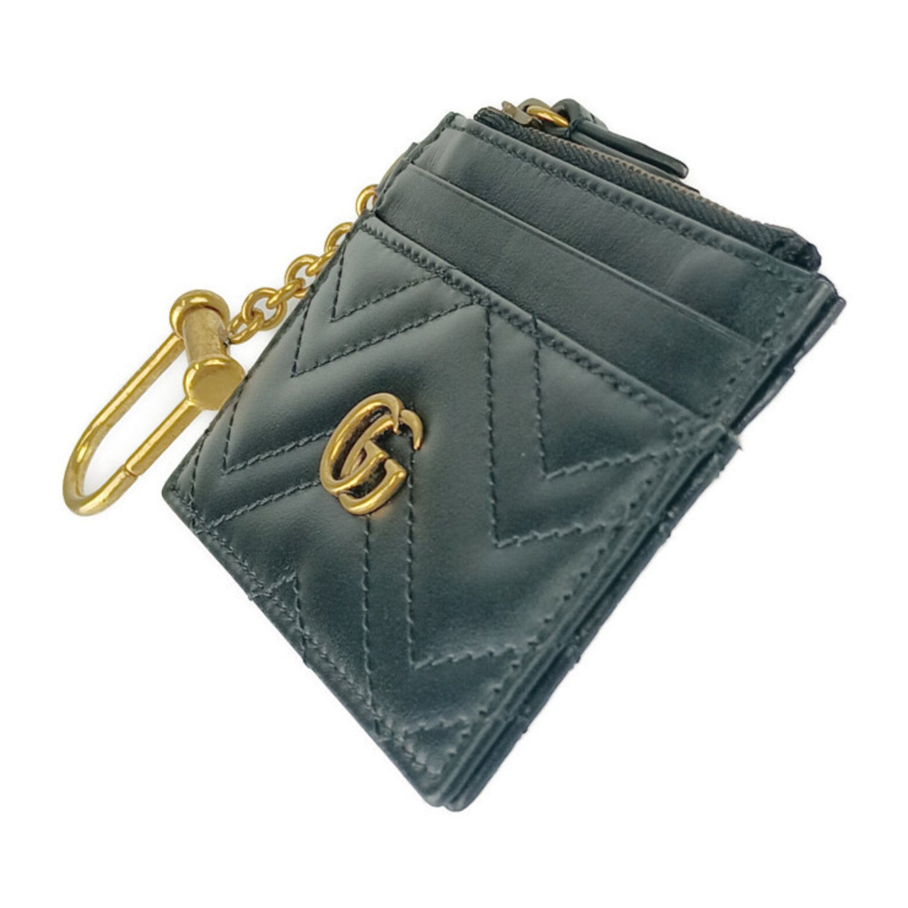 GUCCI Gucci Wallet/Coin Case Double Wallet Black Leather Men's Women's GG Marmont Business Card Holder/Card Fragment Quilted