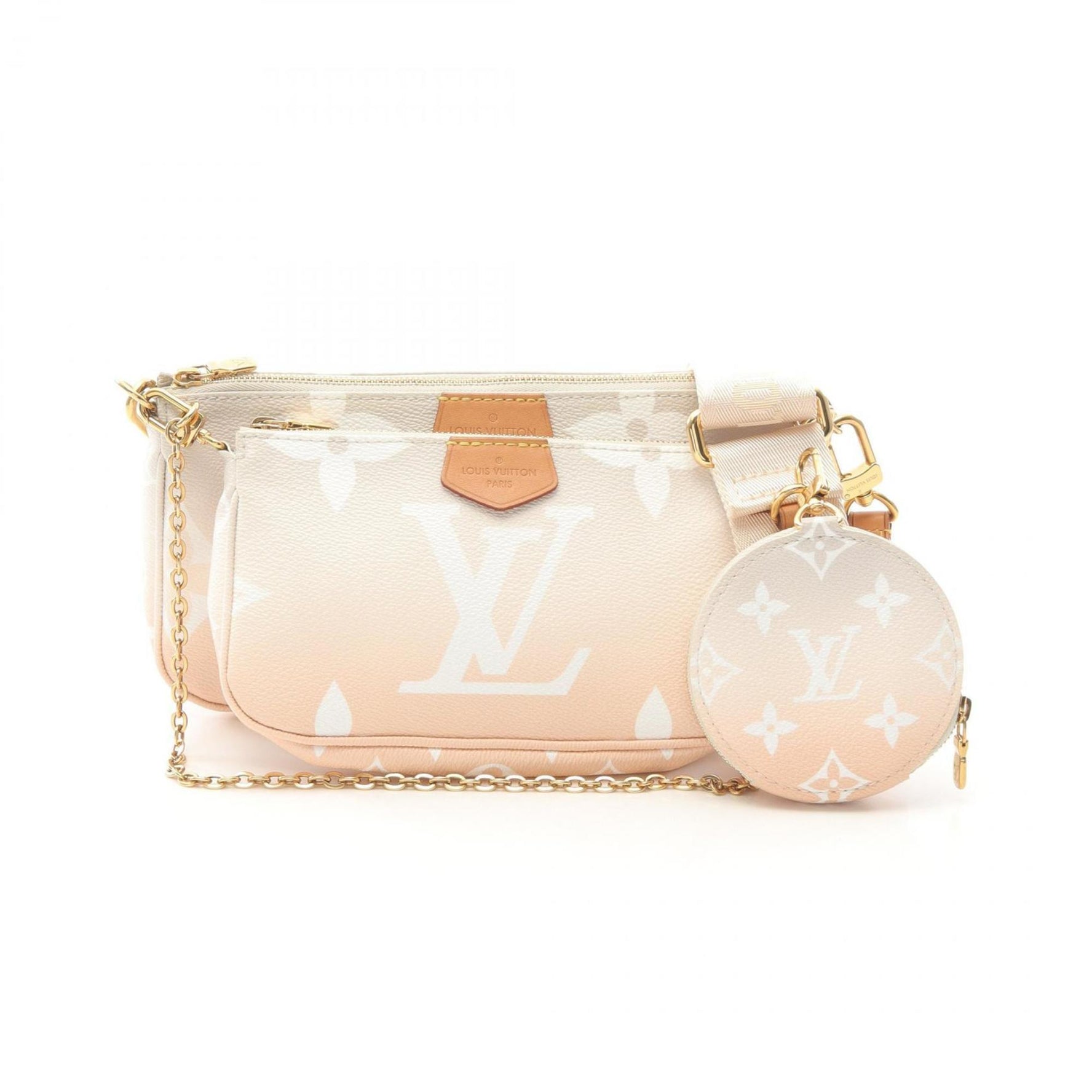 Louis Vuitton Multi Pochette Accessoires By the Pool Shoulder Bag, Coated Canvas and Leather, Monogram Giant, Pink Beige, Blue