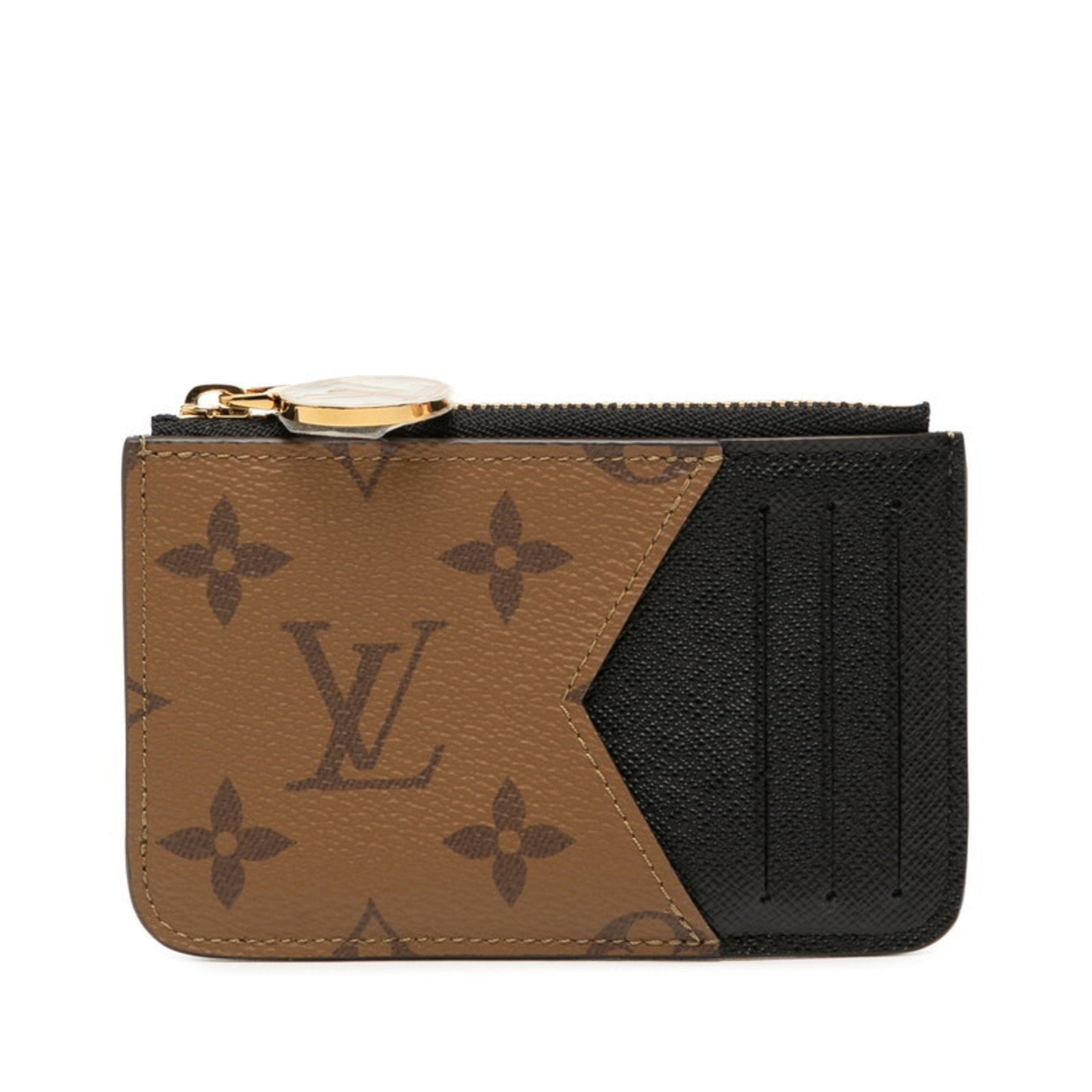 Louis Vuitton Monogram Reverse Porte Carte Romy Business Card Case Fragment Brown and Black Leather LOUIS VUITTON