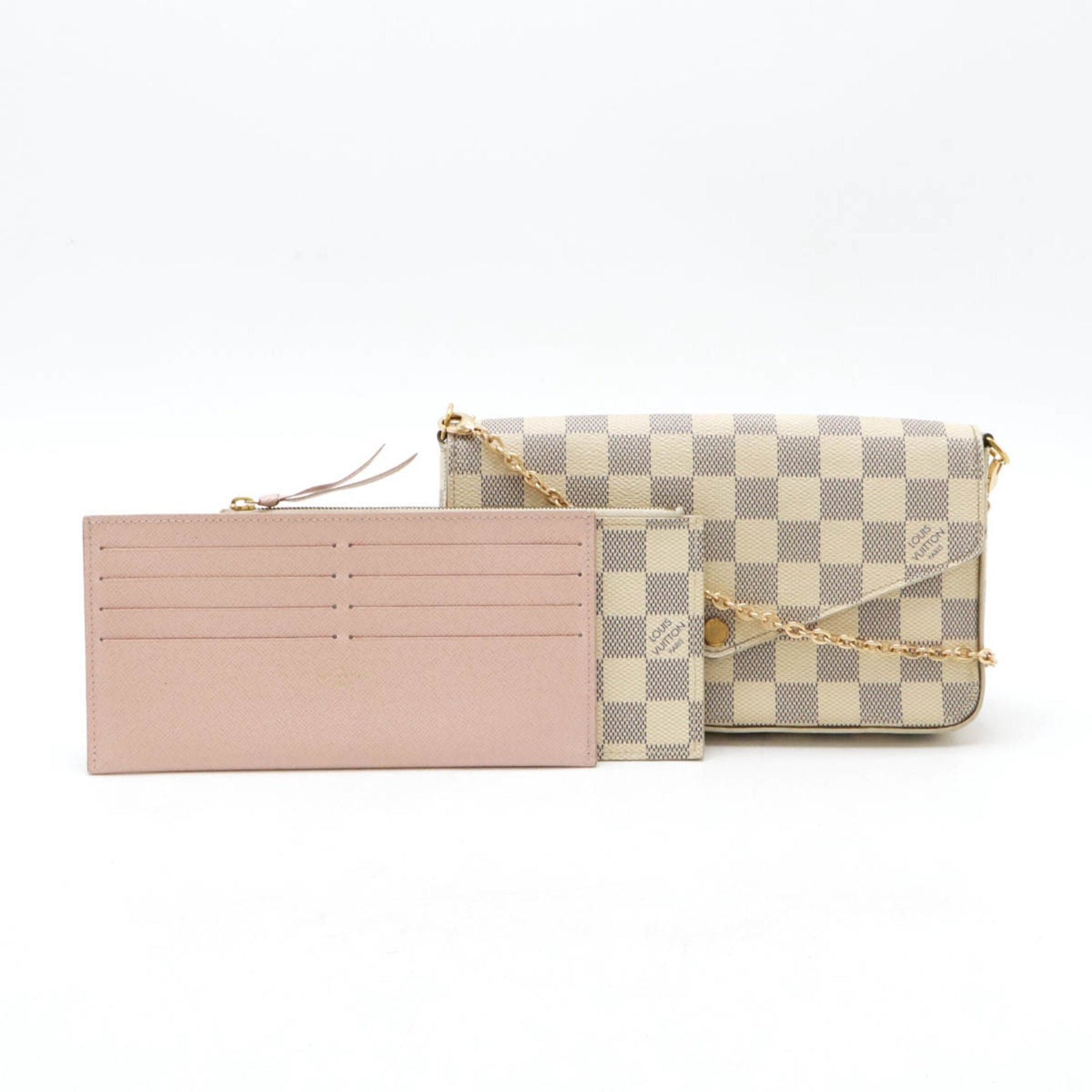 LOUIS VUITTON Damier Azur Pochette Felicie Shoulder Bag Chain Clutch N63106