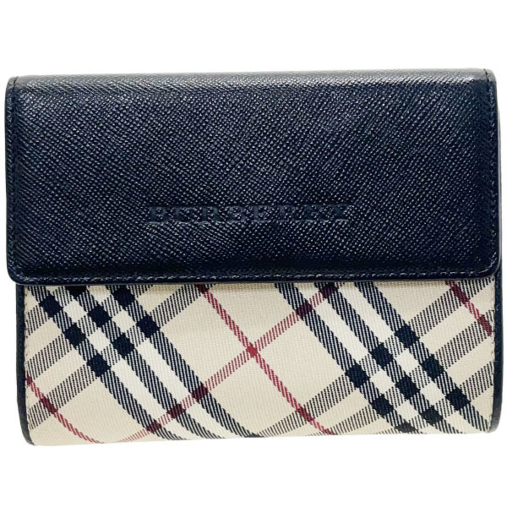 Burberry Wallet Check Pattern Nylon Leather Light Beige Black BURBERRY Tri-fold Women's MM-14849